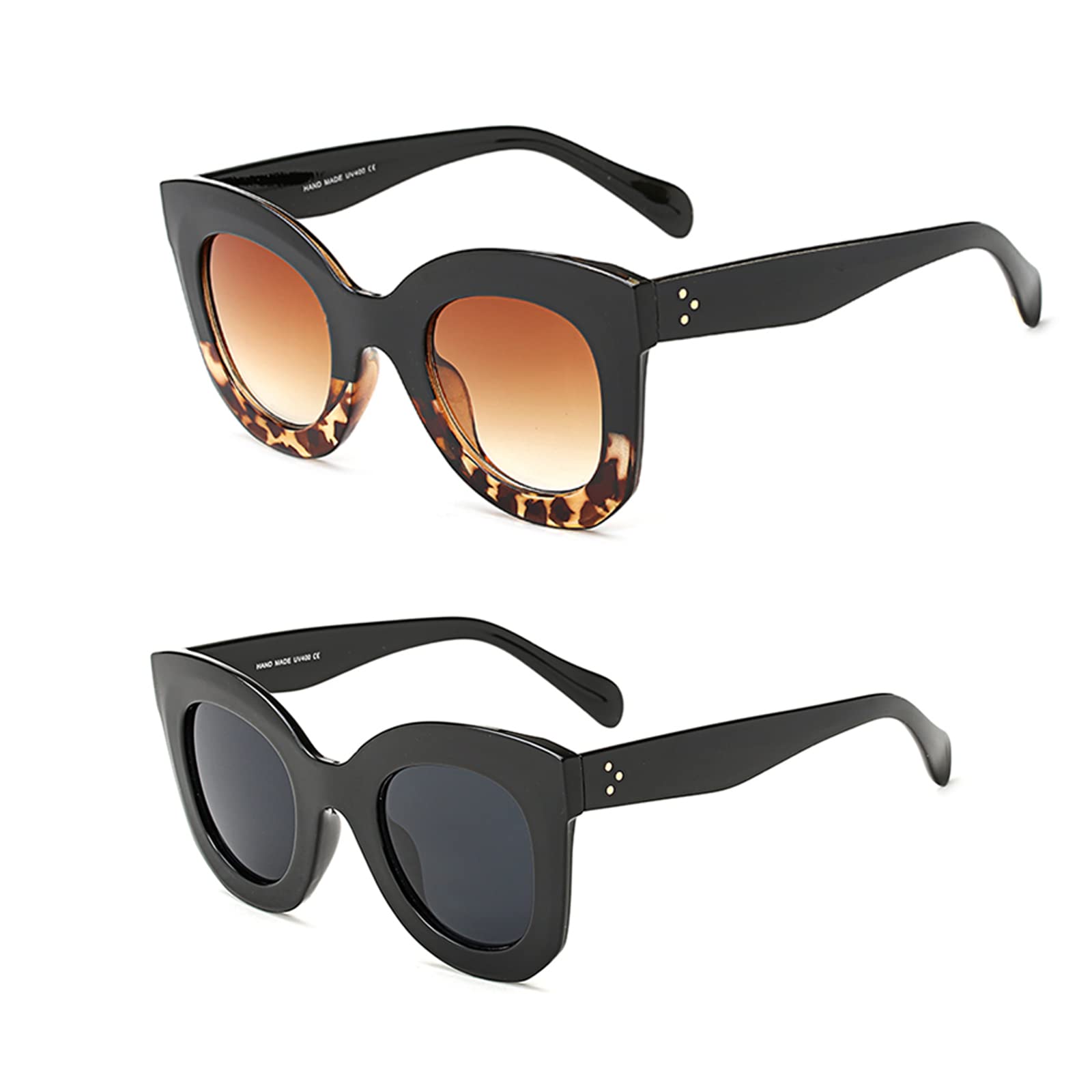 Trendy Butterfly Sunglasses for Women - Round Cat Eye Sun Glasses with Freckles Mark, Thick Frame Fashion Accessory | Perfect for Beach, Summer Outfits & Street Style