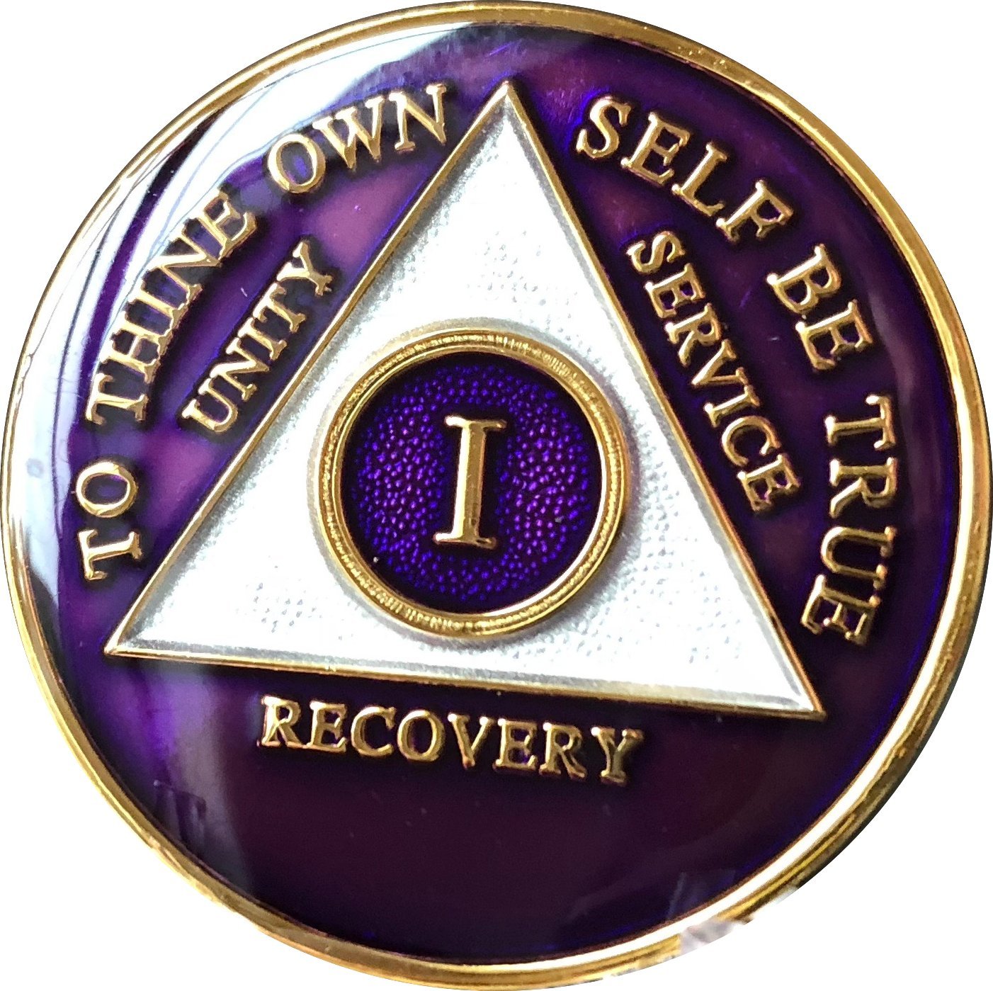 1 Year AA Medallion Metallic Purple Tri-Plate Gold Plated Chip - Perfect for Collectors, Gifts & Jewelry Making Supplies