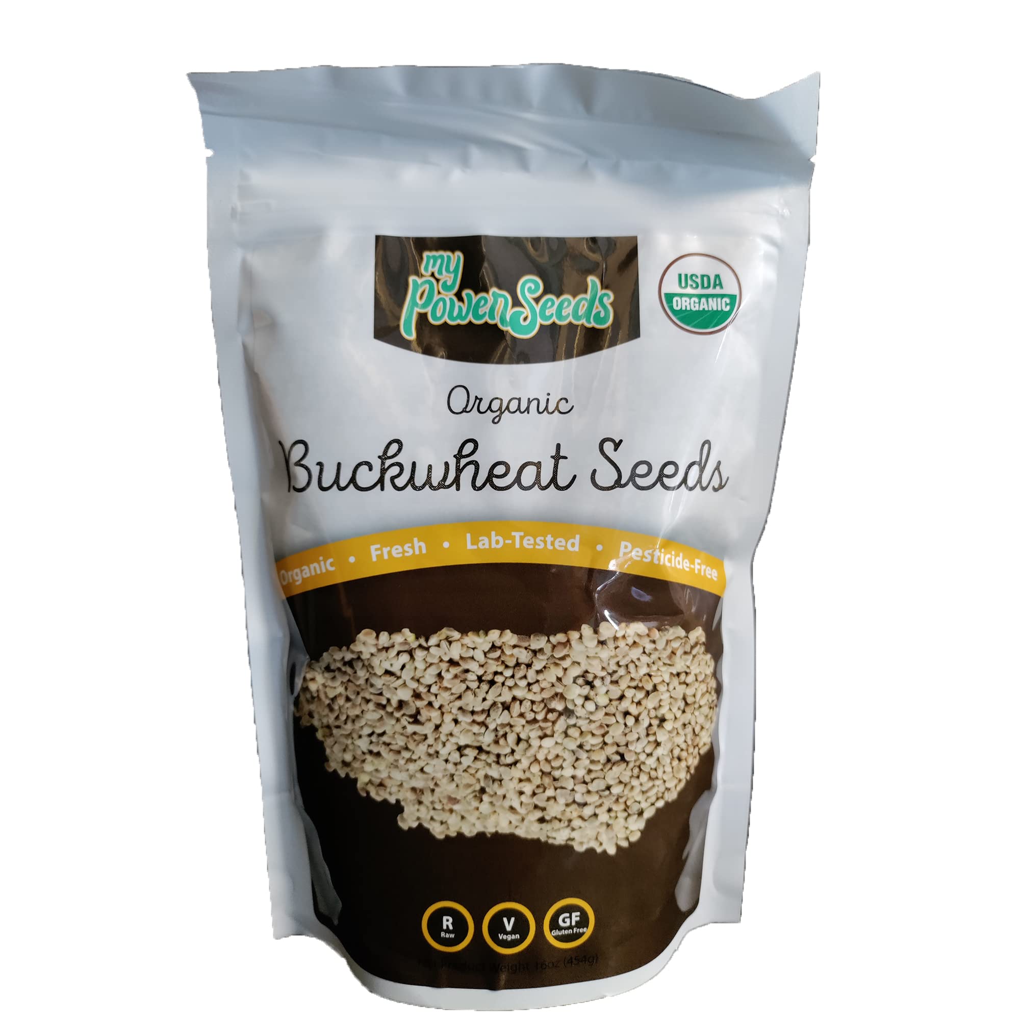 Organic Buckwheat Seeds - 1 Pound Bag | 100% Non-GMO, Vegan, Gluten-Free, Raw & Nutrient-Rich | Certified Organic by My Power Seeds | Perfect for Smoothies, Baking & Healthy Snacks