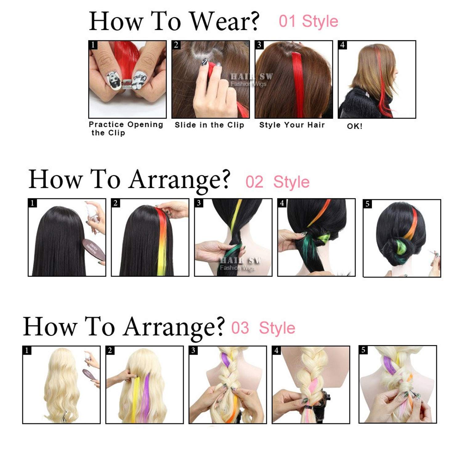 Majik Clip-On Single Artificial Hair Highlight Extensions - Baby Pink (15g, Set of 2) for Girls' New Hairstyles | Perfect for Parties, Cosplay & Daily Fashion