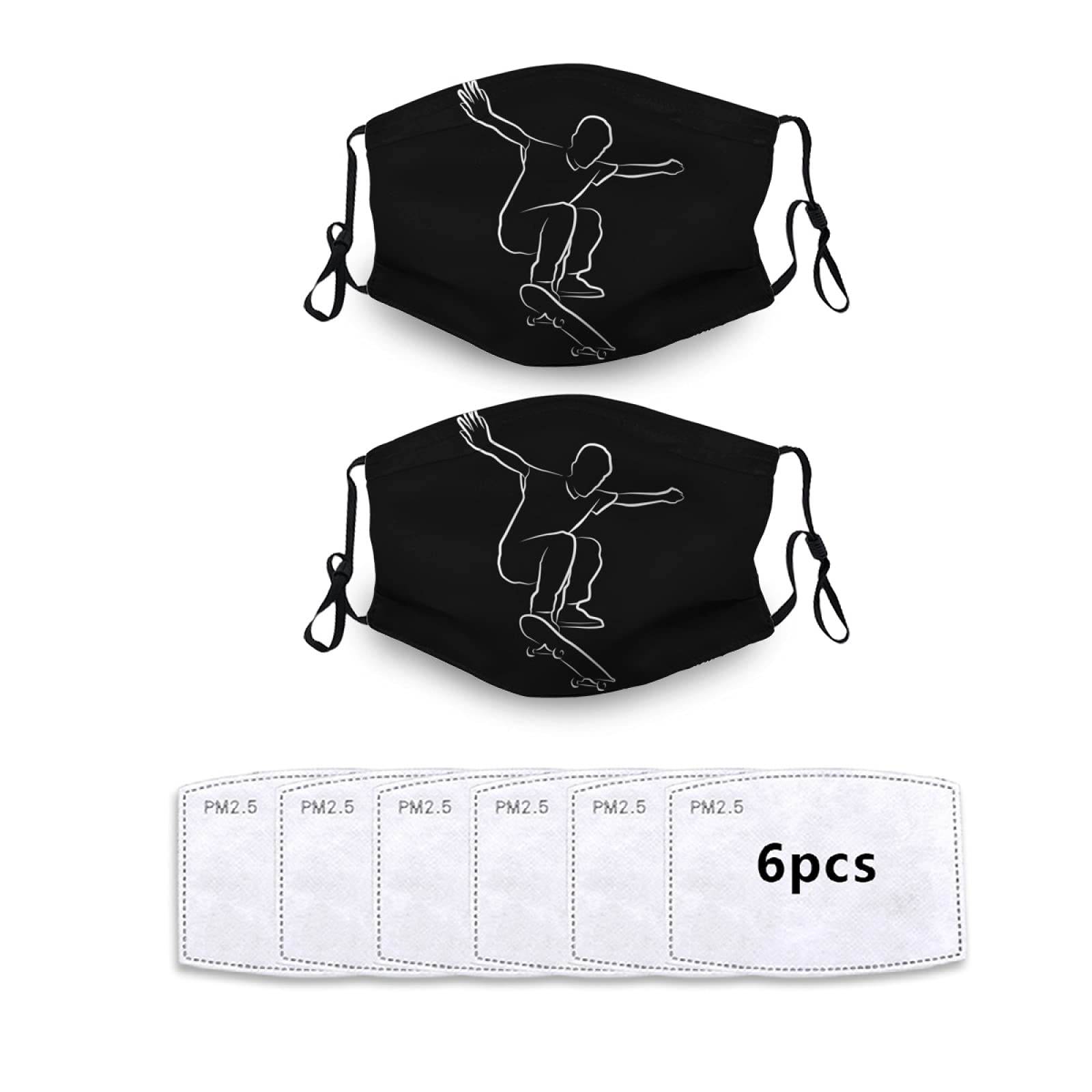 Reusable Skateboarding Face Masks Set of 2 with 6 Filters - Breathable Cloth Bandanas & Neck Gaiter Scarf for Men, Women & Kids - Perfect for Outdoor Sports, Cycling & Dust Protection