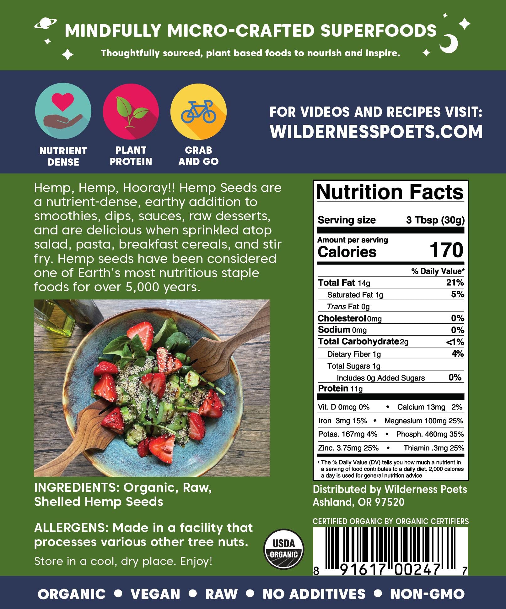 Organic Raw Hulled Hemp Hearts by Wilderness Poets - 32oz to 2lb Bulk Pack | Premium Superfood for Smoothies, Salads & Baking | USDA Certified, Vegan & Gluten-Free Protein Source