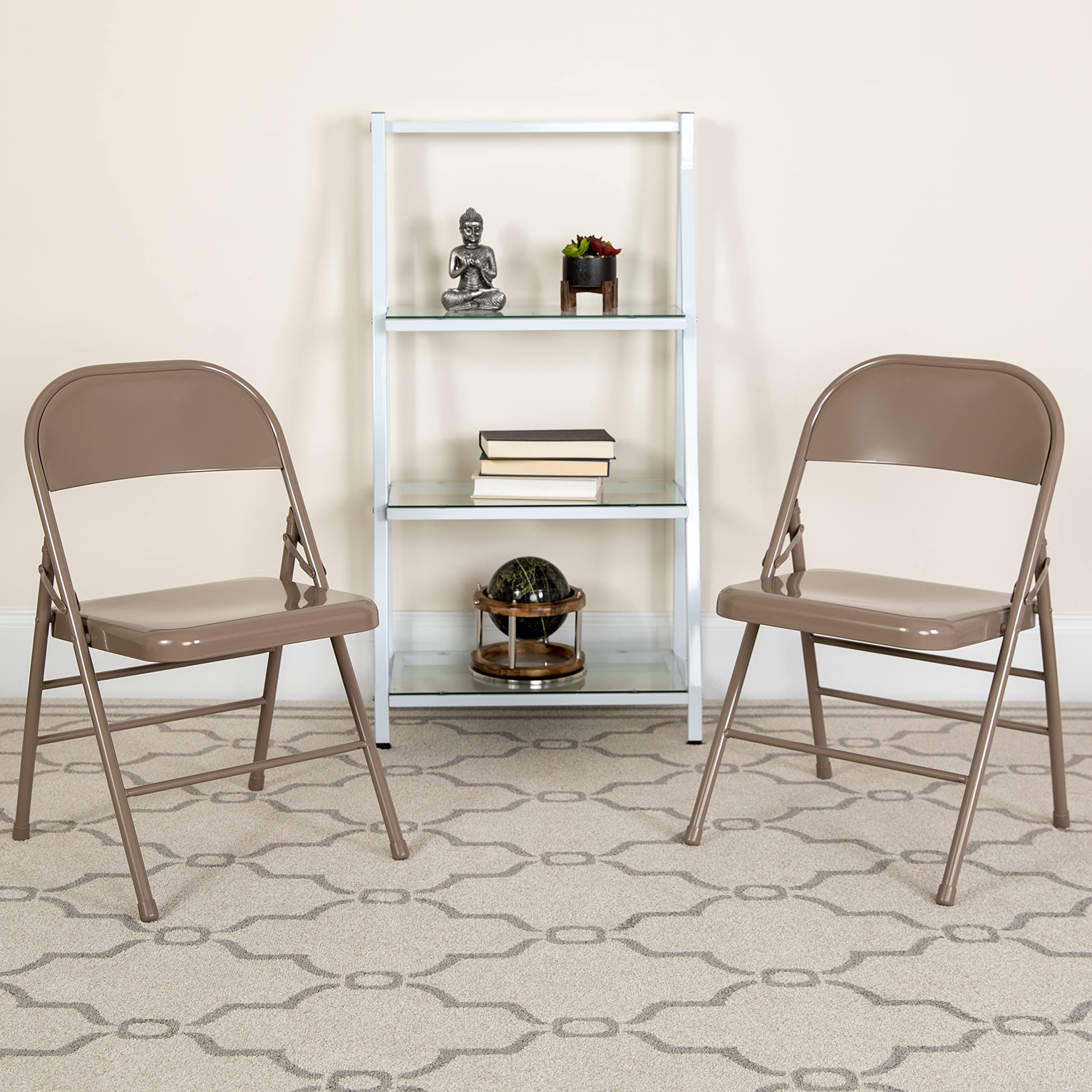 2 Pack Heavy Duty Beige Metal Folding Chairs - Triple Braced & Double Hinged for Extra Strength - Perfect for Weddings, Parties, Events, and Outdoor Gatherings