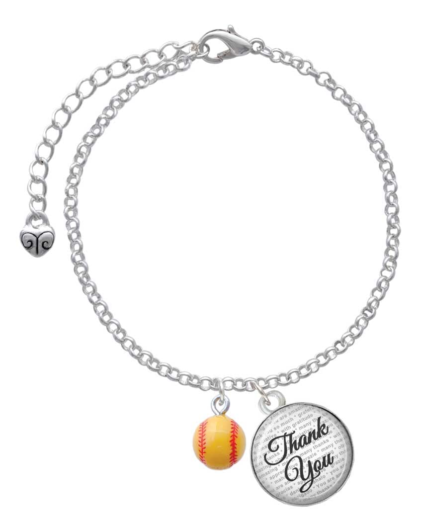 Delight Jewelry Resin Mini Softball Thank You Charm Bracelet - 6