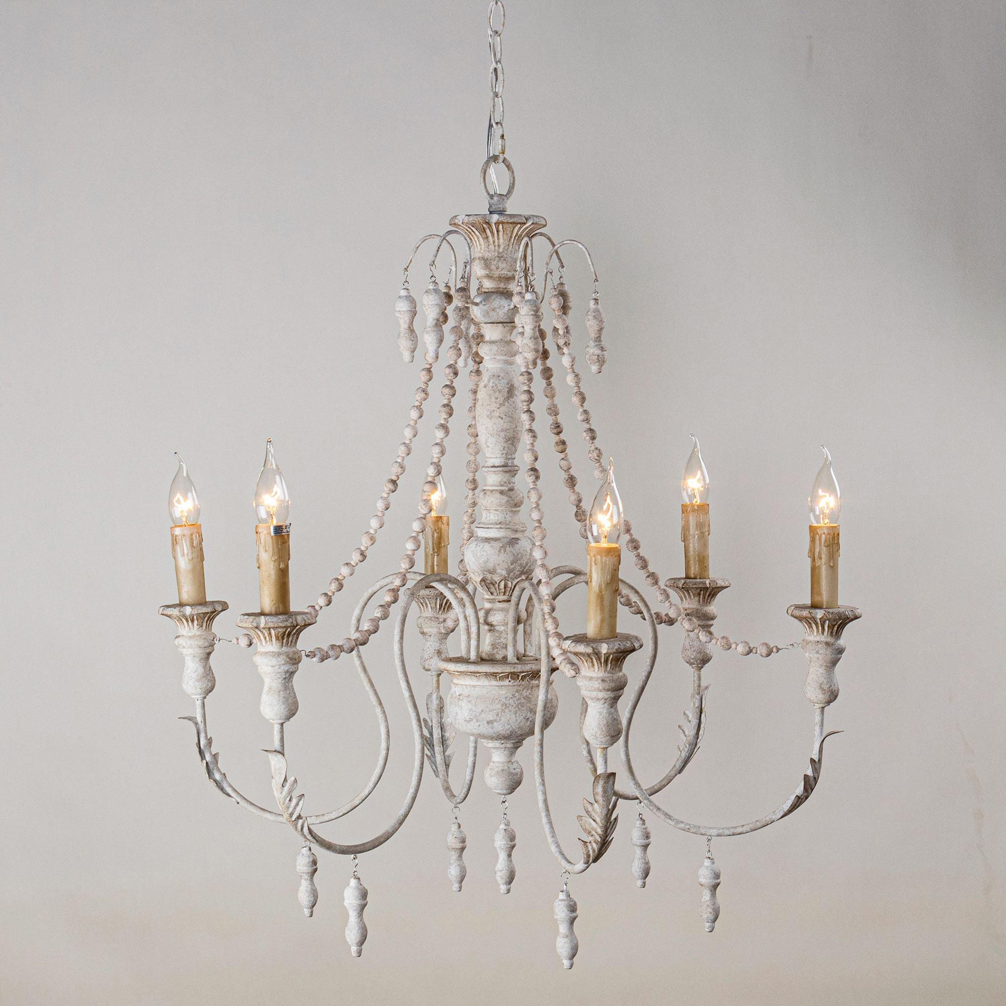 Billiter 6-Light Wood and White Chandelier - Modern Farmhouse Ceiling Light Fixture for Dining Room, Living Room & Bedroom