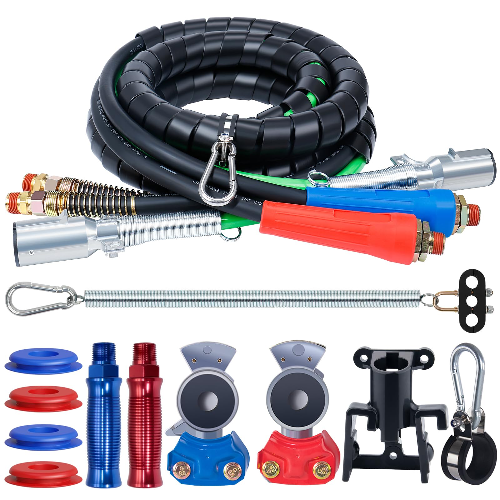 CheeMuii 12 FT 3-in-1 ABS Electric Power Line Air Hoses Kit with Gladhands for Semi Truck Trailer - Heavy Duty Air Brake System Replacement Parts for Tractor Trailers (Ideal for Long-Haul Trucking & Fleet Maintenance)