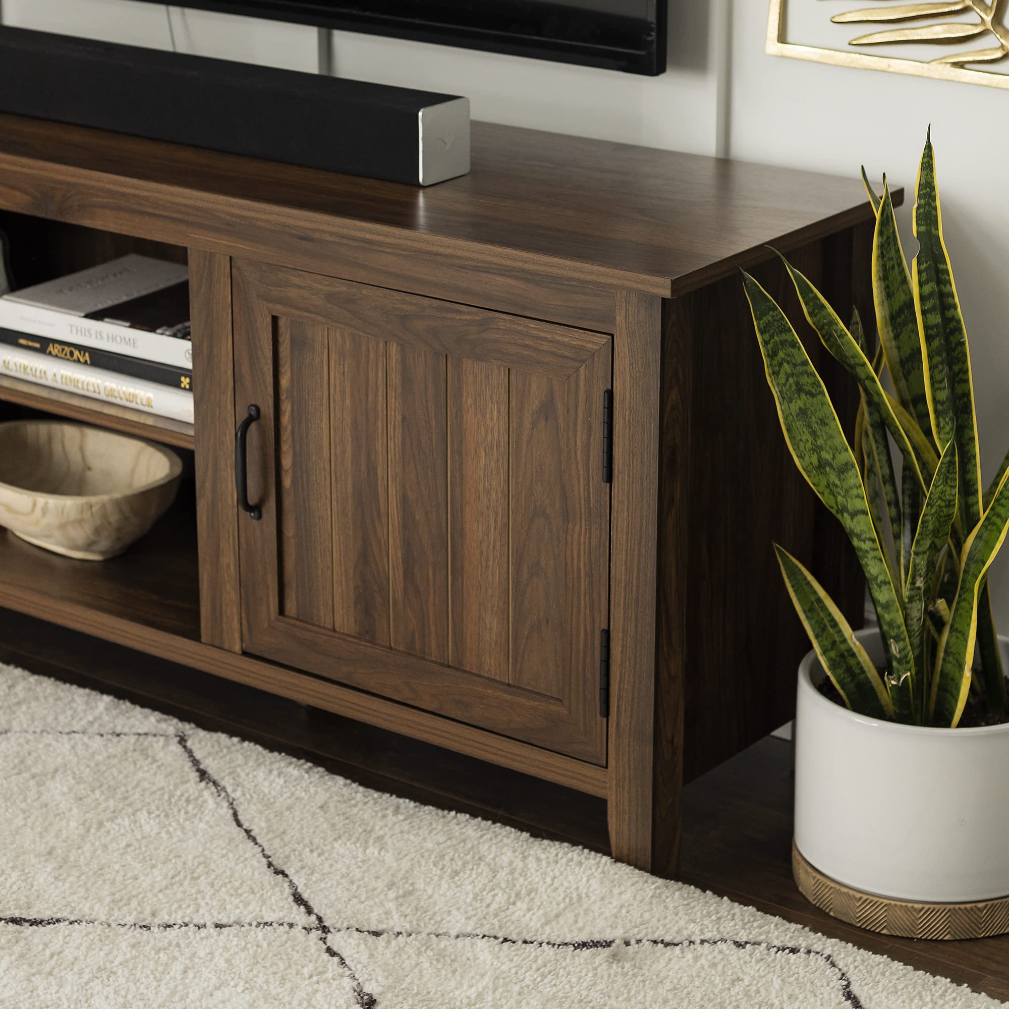 Walker Edison Ashbury Coastal Style Grooved Door TV Stand for 70-80 Inch TVs, Dark Walnut - Perfect for Living Rooms, Bedrooms & Coastal-Themed Home Decor