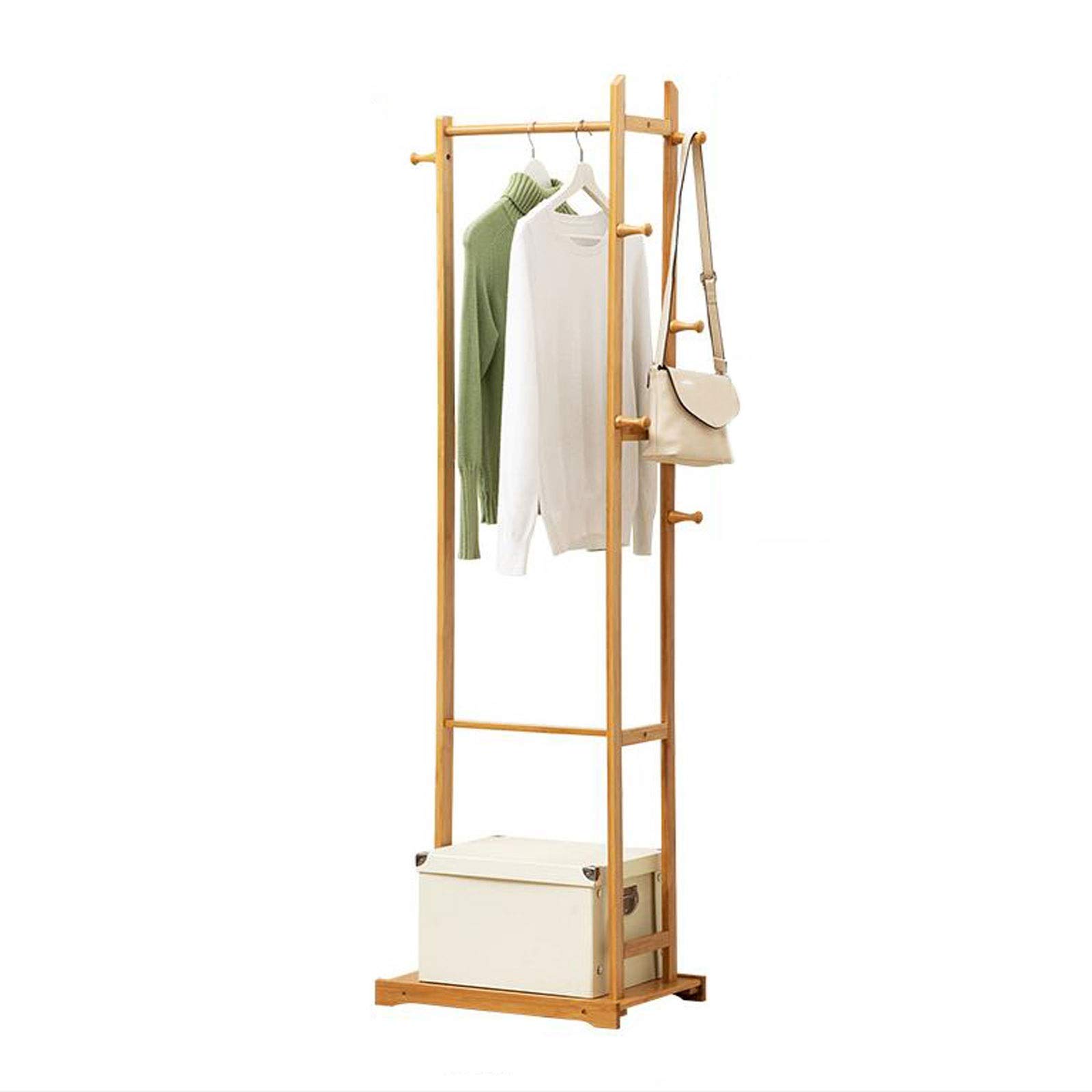 6-Hook Free Standing Bamboo Coat Rack Tree - Sturdy Entryway Hallway Hanger Stand with Easy Assembly | Perfect for Organizing Jackets, Hats & Bags in Foyers, Bedrooms & Mudrooms