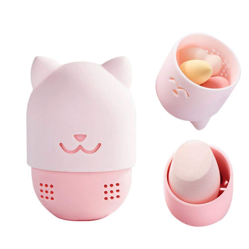 1Pc Cute Cat Silicone Makeup Sponge Holder - Travel Beauty Blender Case for Storage & Organization (Pink) | Perfect for Travel, Home & On-the-Go Makeup Application