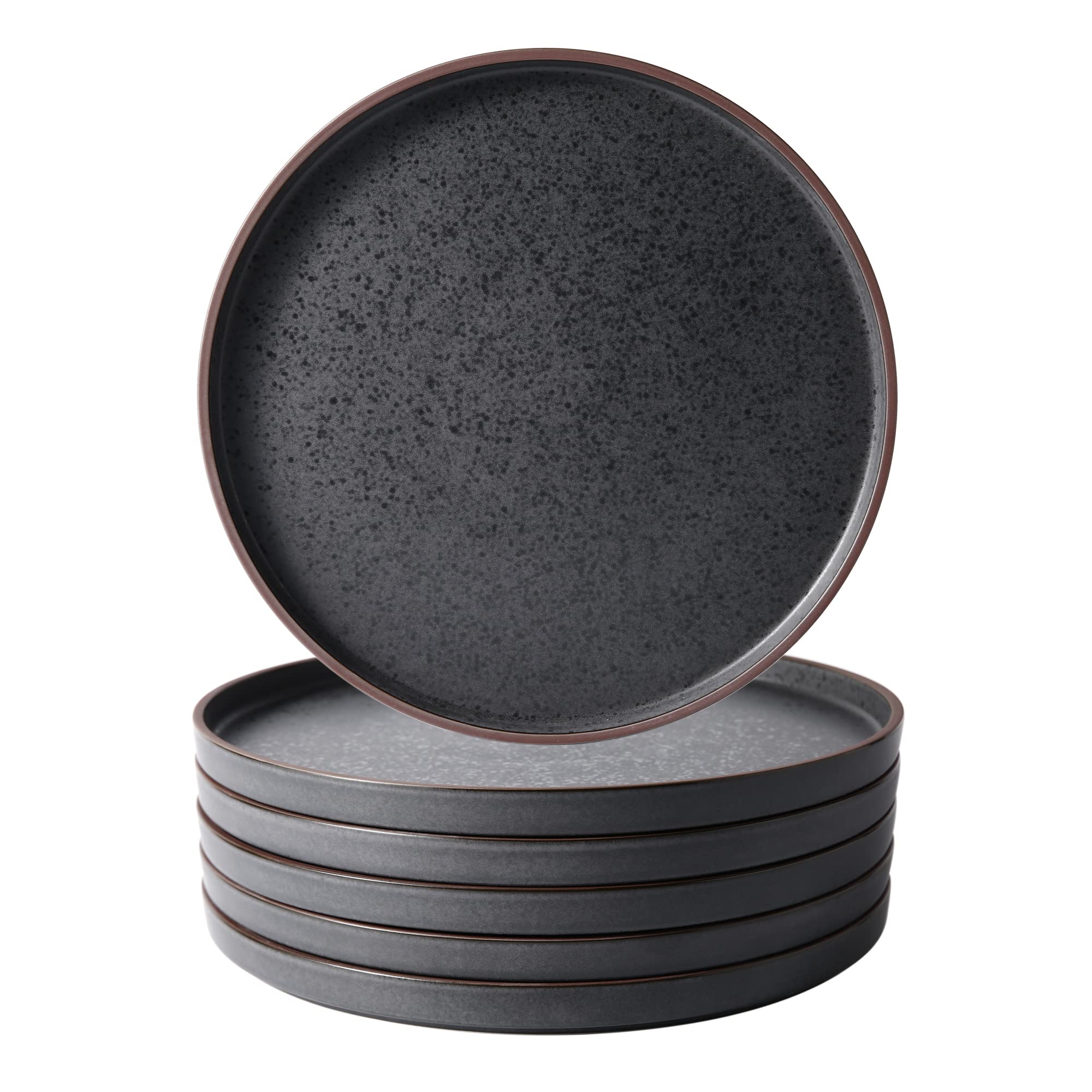 LERATIO 6-Piece Ceramic Dinner Plates Set - 10.75 Inch Large Round Plates, Microwave & Dishwasher Safe, Oven-Friendly Modern Dinnerware - Coffee Rim Design - Perfect for Family Dinners, Restaurants & Entertaining Guests