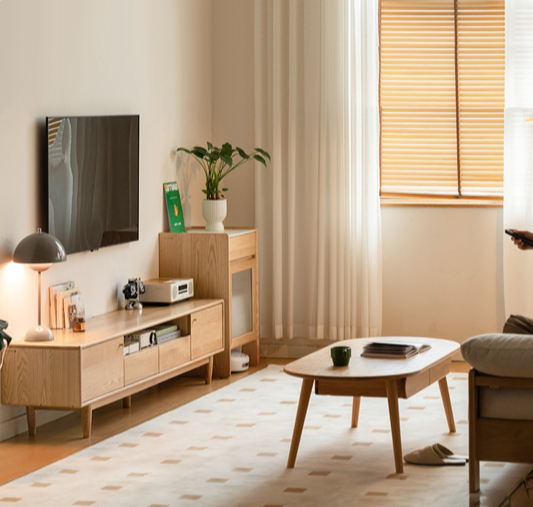 Solid Oak Wood Scandinavian TV Stand with Storage - Modern Living Room Entertainment Center for TV, Gaming & Media Storage