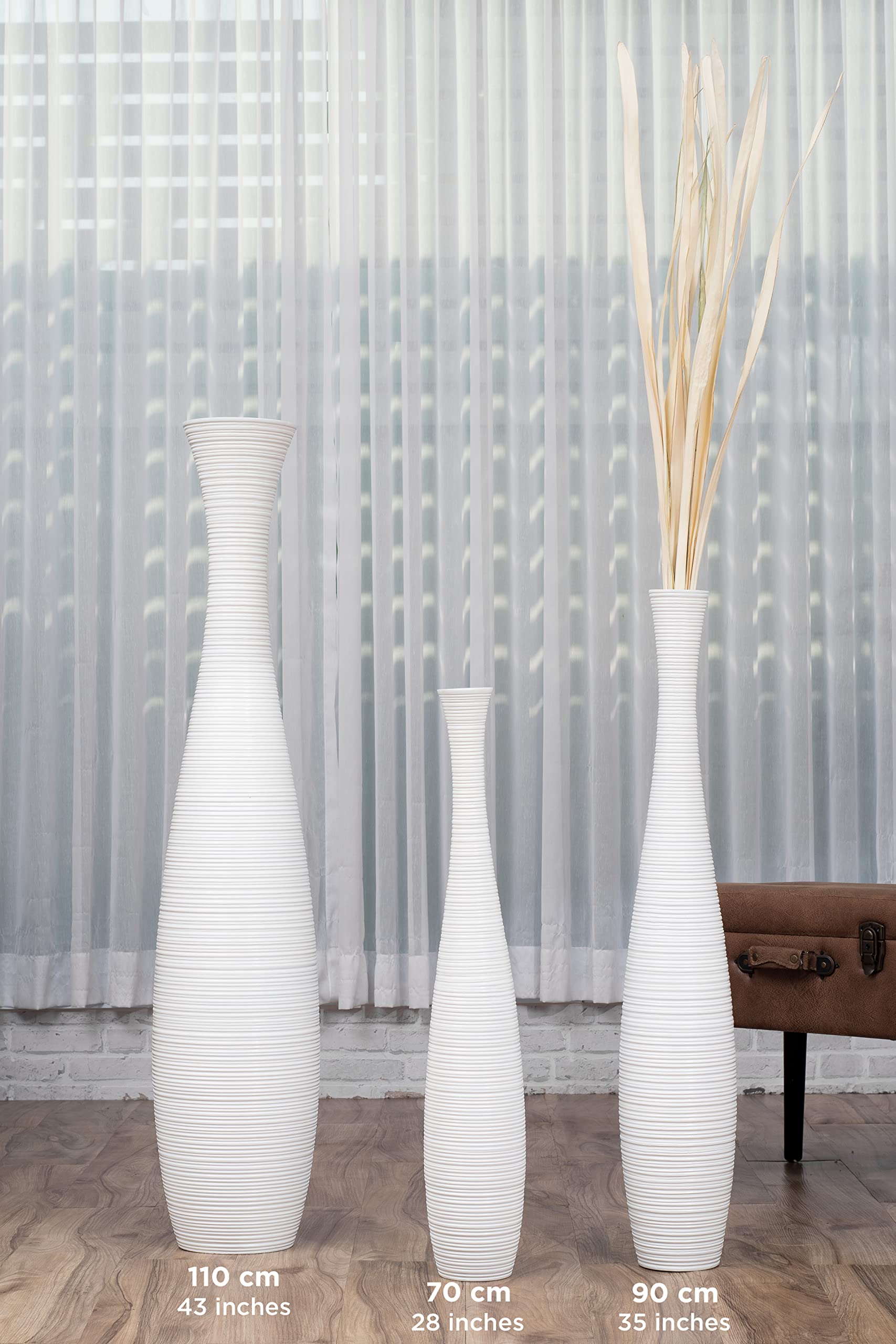 Large White Wooden Floor Vase - 41 Inch Tall Farmhouse Decor for Flowers, Fake Plants & Pampas Grass - Perfect for Living Room, Bedroom & Entryway Decor