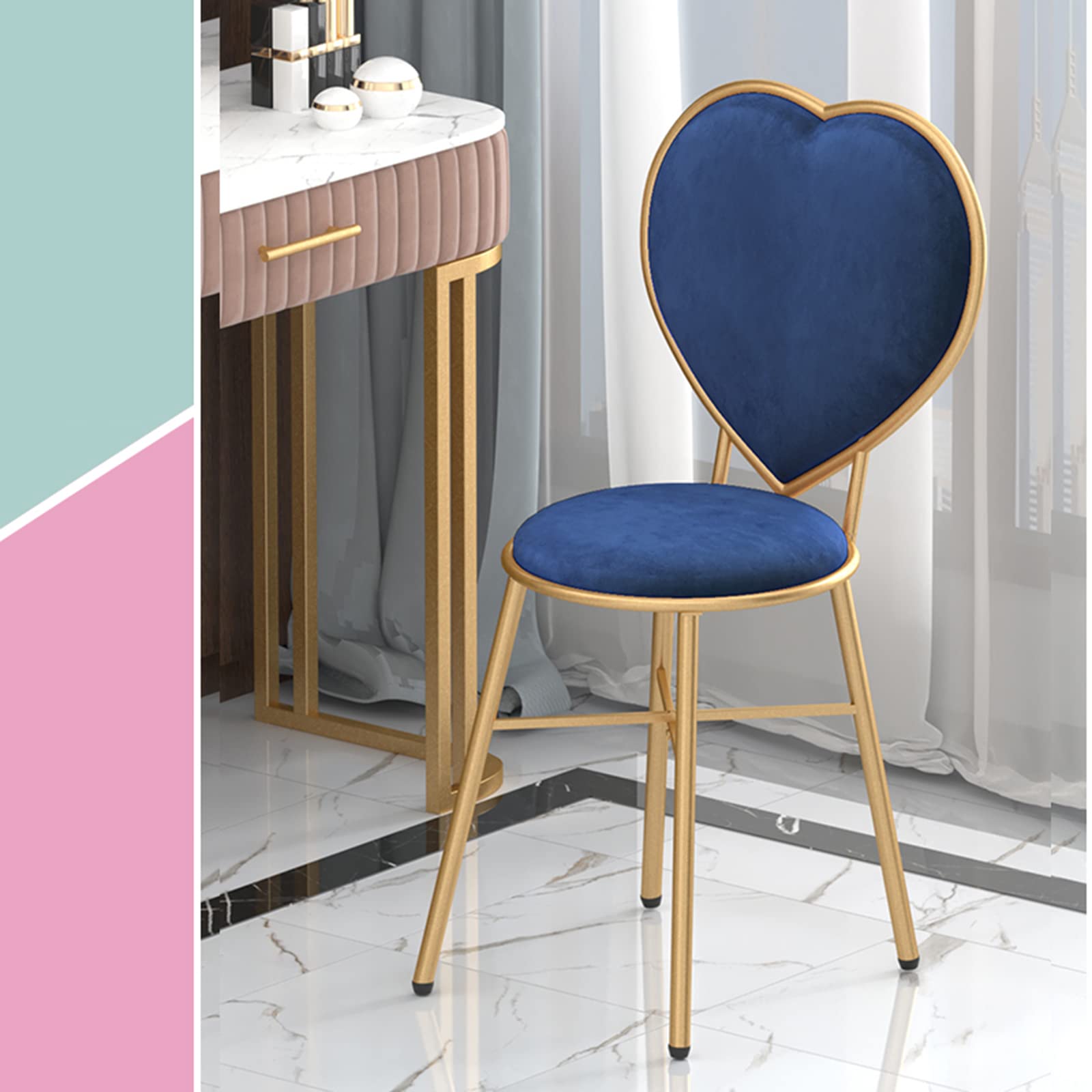 JHSLXD Vanity Makeup Chair with Love-Shaped Backrest - 81cm Height, Blue - Perfect for Kids' Bedroom, Dressing Room & Home Decor