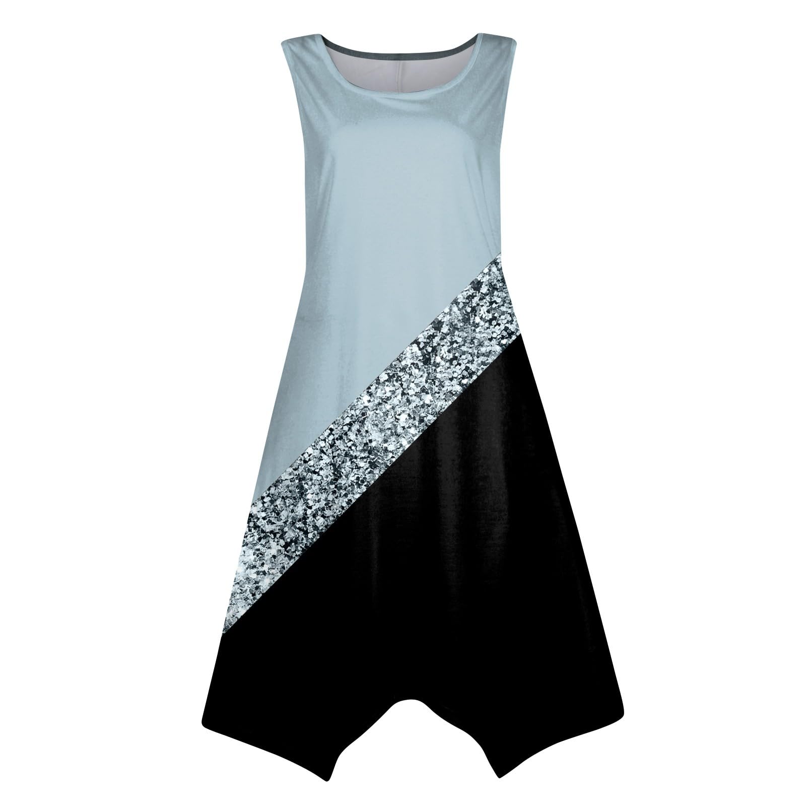 Women's Summer Casual Vintage Print Crewneck Sleeveless Tunic Dress with Irregular Hem - Perfect for Wedding Guest, Beach Party & Outdoor Events