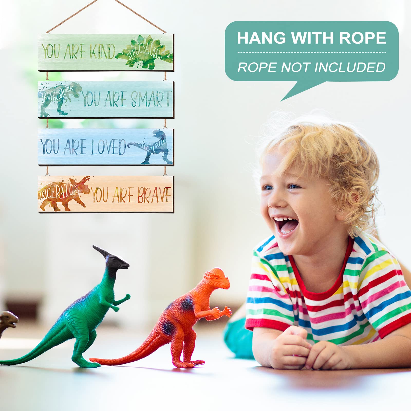 Dinosaur Wall Art Decor for Kids - 4 Pcs Inspirational Dinosaur Posters for Boys Room, Nursery & Classroom (12x3 Inch) - Perfect for Bedroom Decor, Playroom & Learning Spaces