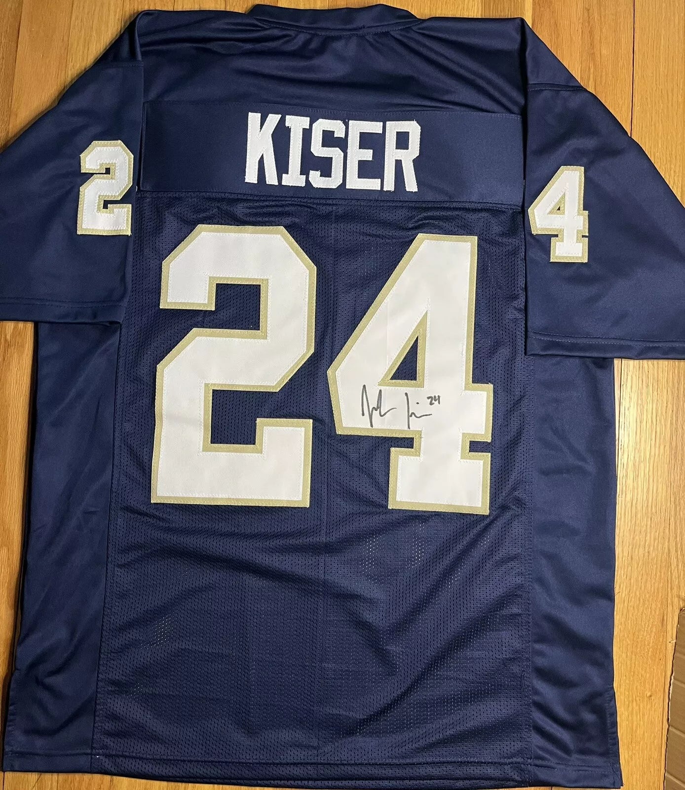 Authentic Jack Kiser Signed Notre Dame Fighting Irish Blue Football Jersey with JSA COA - Perfect for Collectors, Fans, and Sports Memorabilia Displays