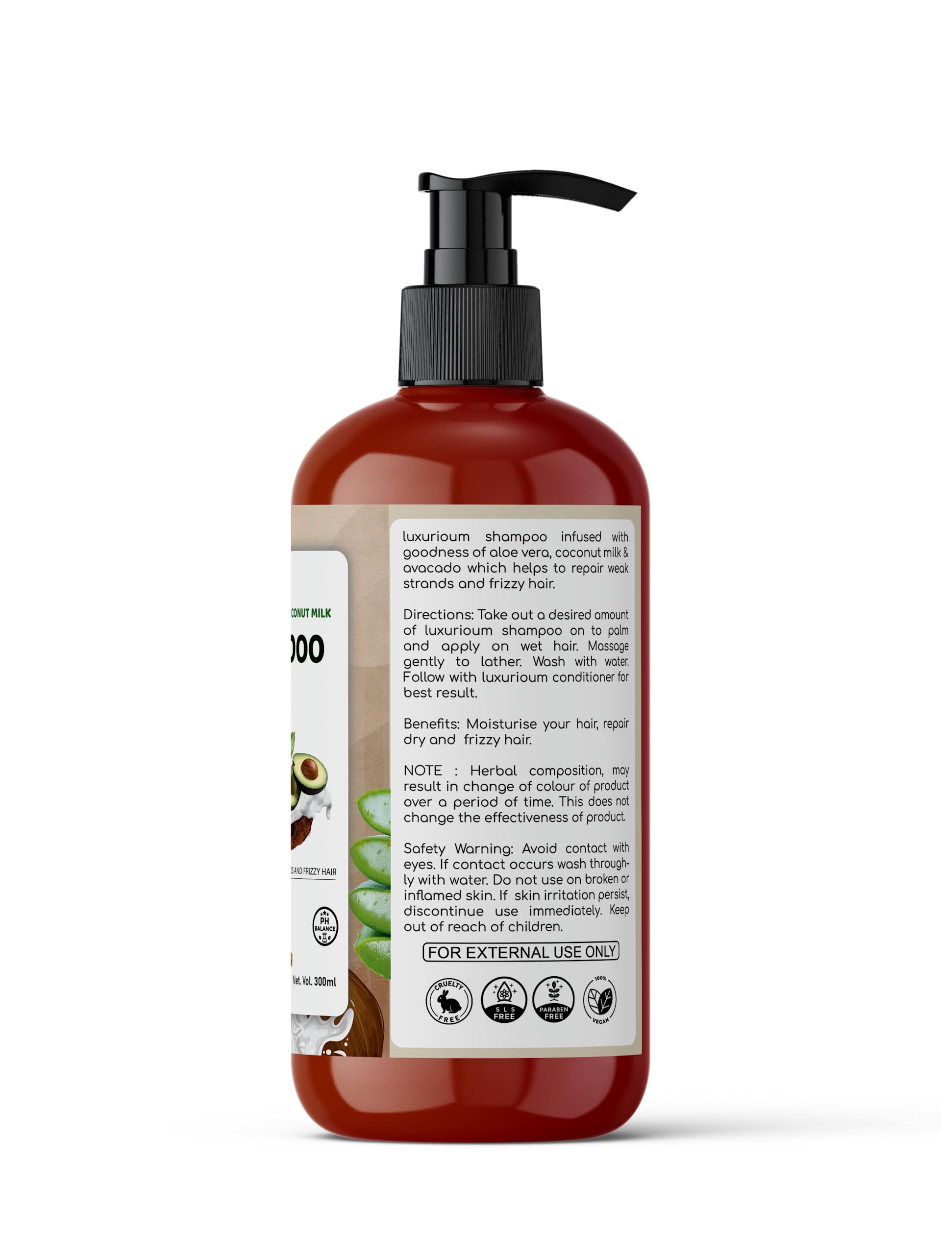 LUXURIOUM Aloe Vera, Coconut Milk & Avocado Shampoo for Curly, Wavy, Frizzy Hair - Intense Moisturizing Shampoo with Vitamin E, 300ml - 24H Hydration, Nourishes & Strengthens Hair - Perfect for Dry, Damaged Hair Care & Daily Hydration