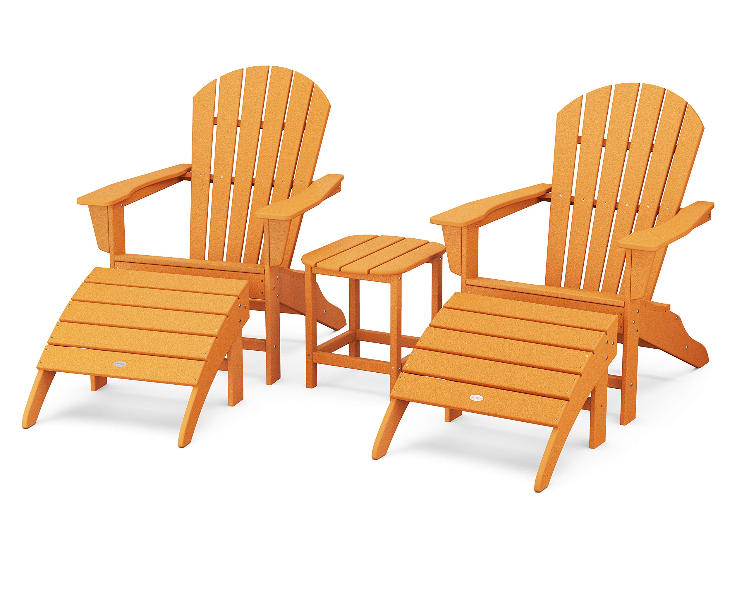 POLYWOOD South Beach 5-Piece Adirondack Chair Set with Side Table & Ottomans - Outdoor Patio Furniture for Poolside, Garden & Backyard Relaxation