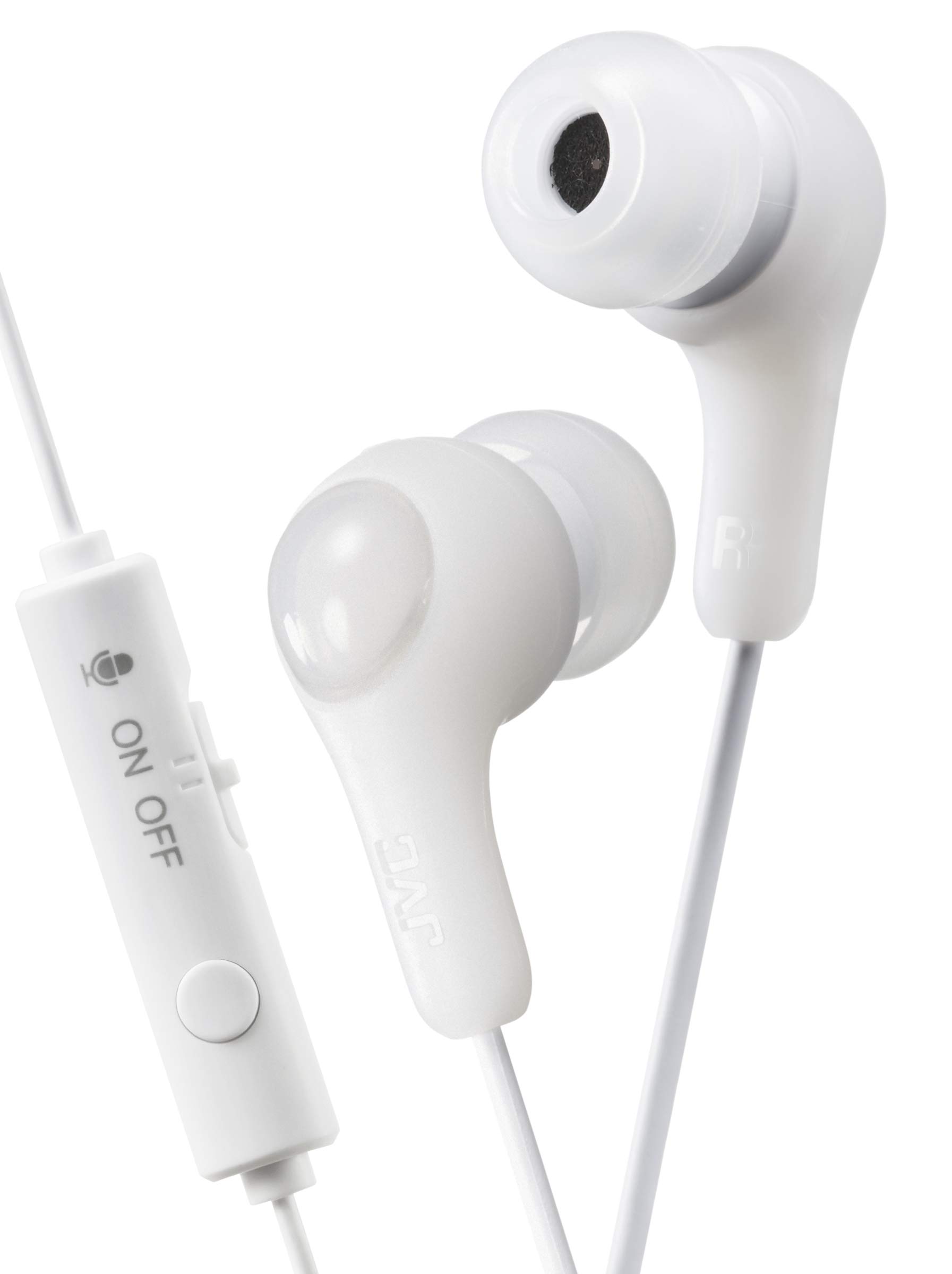 JVC Gumy Gamer In-Ear Headphones with Mic - Noise Isolating Earbuds with Remote & Mute Switch for Gaming, Chatting & Music | Powerful Bass, Comfortable Secure Fit (S/M/L Silicone Tips) - HAFX7GW White | Perfect for PC Gaming, Mobile Gaming & Online Meetings