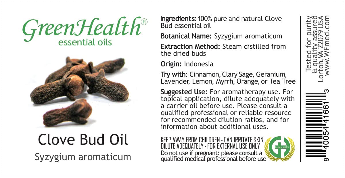 100% Pure & Uncut Clove Essential Oil - 1 fl oz Bottle for Aromatherapy, DIY Skincare & Natural Pain Relief | GreenHealth