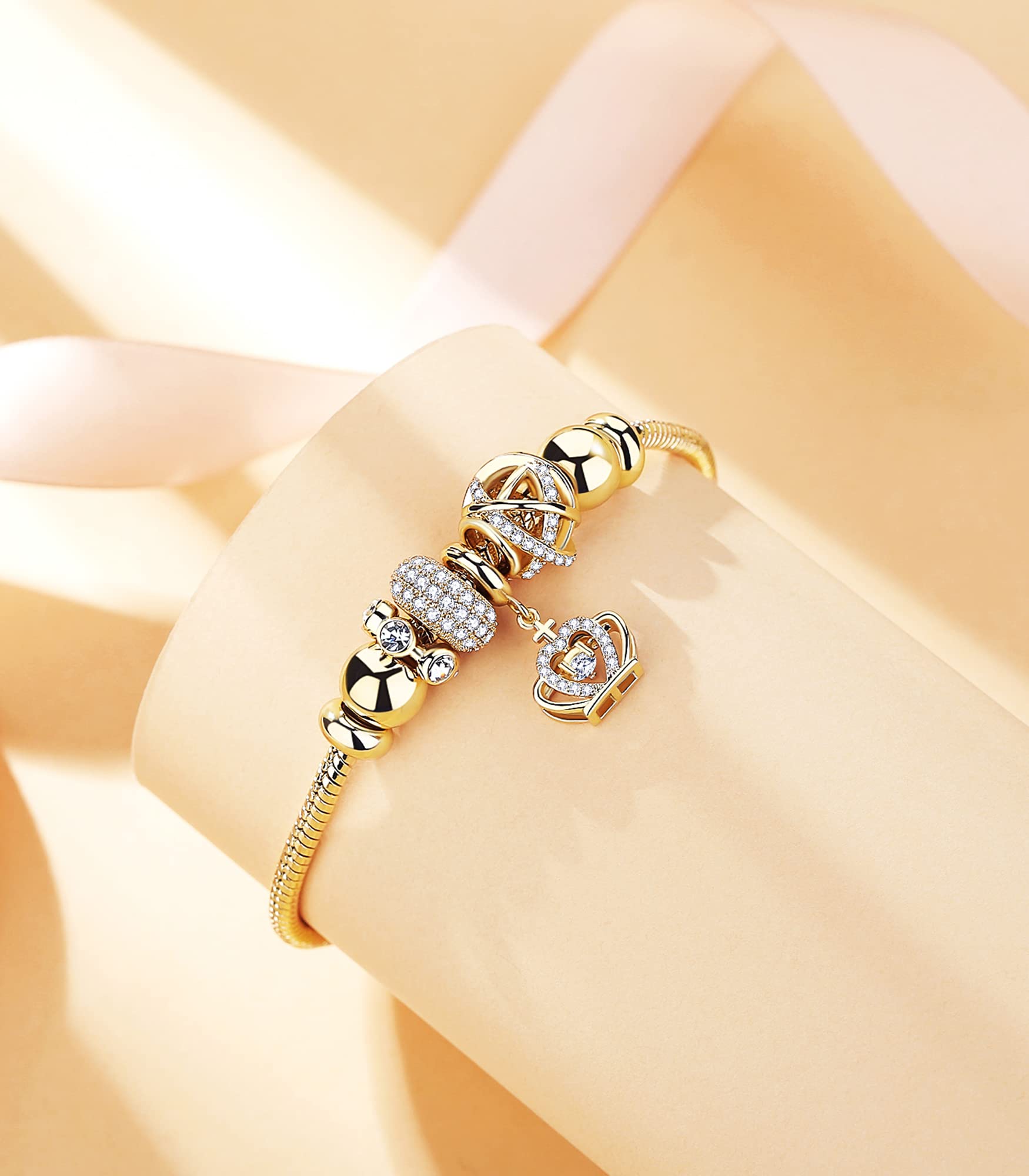 14K Gold Plated Charm Bracelet for Women - Elegant Symbol Bracelet Gift for Mother's Day, Mom, Wife, Her | Perfect for Birthday, Anniversary, Valentine's Day & Special Occasions