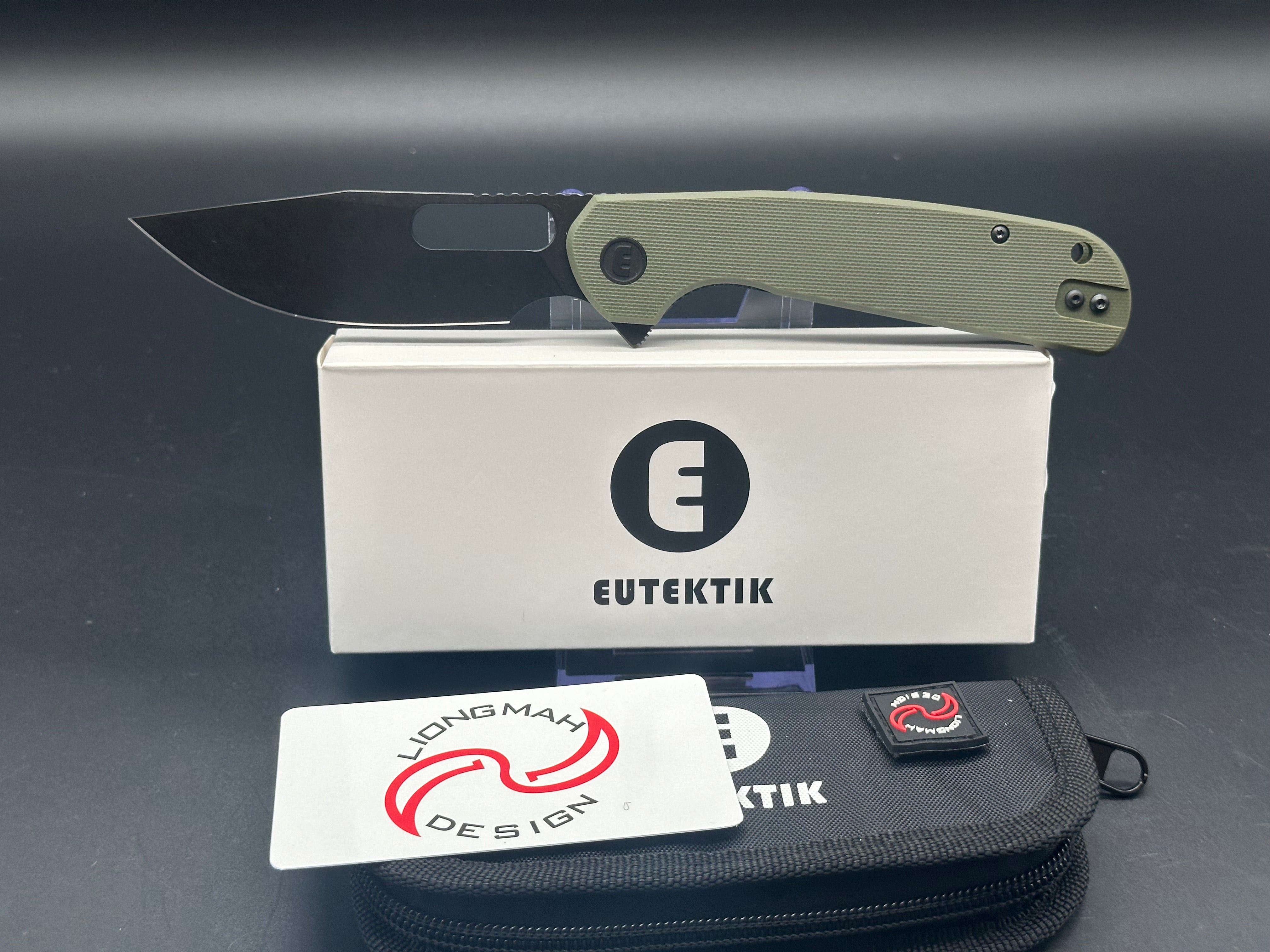 Eutektik Trinity OD Green BlackWashed Knife with LTK Koozie, Patch & Sticker - Tactical Folding Knife for Outdoor Camping, Hiking, Survival and EDC