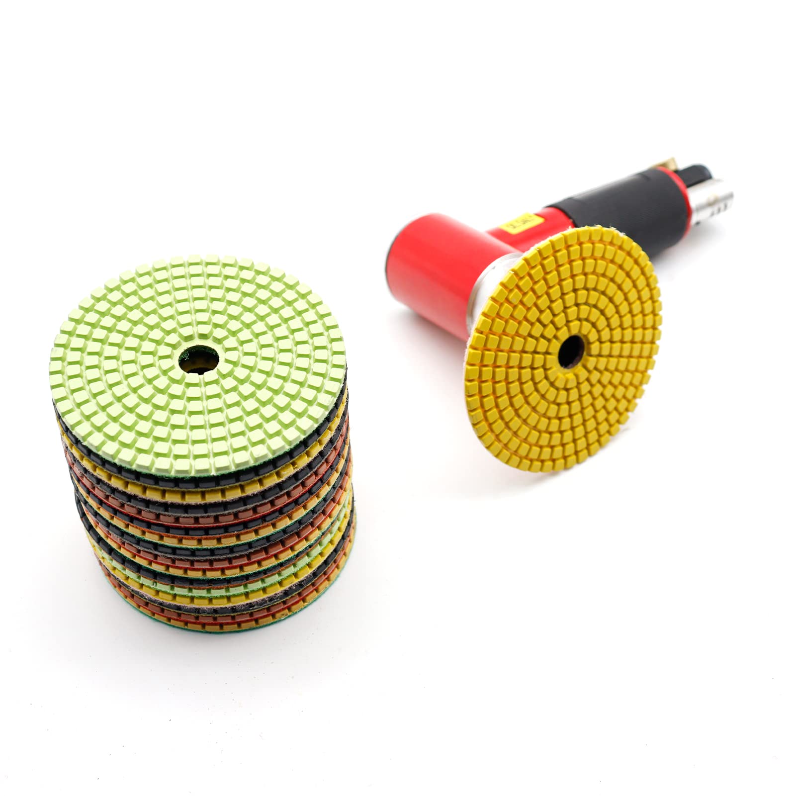 8Pcs Diamond Polishing Pads 4 Inch Wet/Dry for Granite, Quartz, Concrete, Marble - 50# to 3000# Grit with 5/8