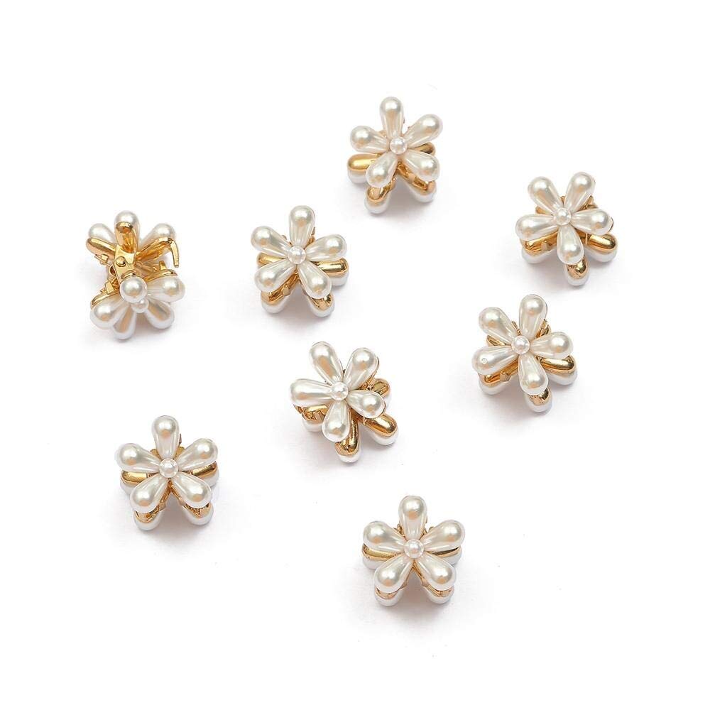 2pcs Korean Sweet Mini Pearl Hair Crab Clips - Elegant Flower Hair Claw Clamps for Women & Girls | Barrettes Hair Accessories for School, Party, Wedding & Daily Use