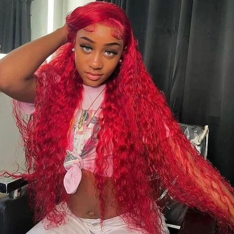 Eullair Nicki Minaj Inspired Red Straight/Body/Deep Wave Human Hair Lace Frontal Wig for Women with Pre-Plucked Hairline - Perfect for Cosplay, Parties & Daily Wear