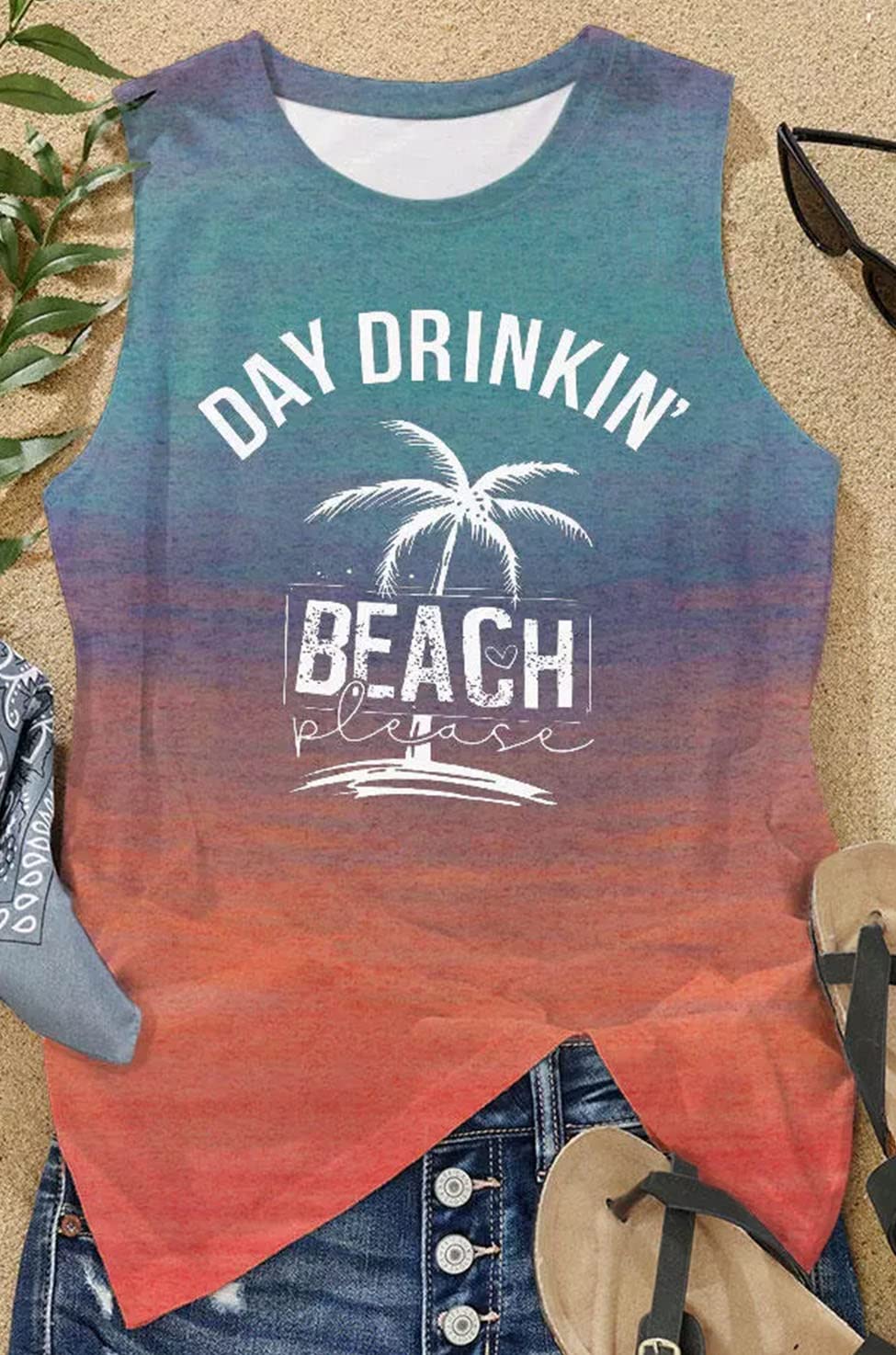 Women's Casual Summer Beach Tank Top with Coconut Tree & Leopard Sunglasses Graphic - Perfect for Hawaii Vacations, Pool Parties & Tropical Getaways