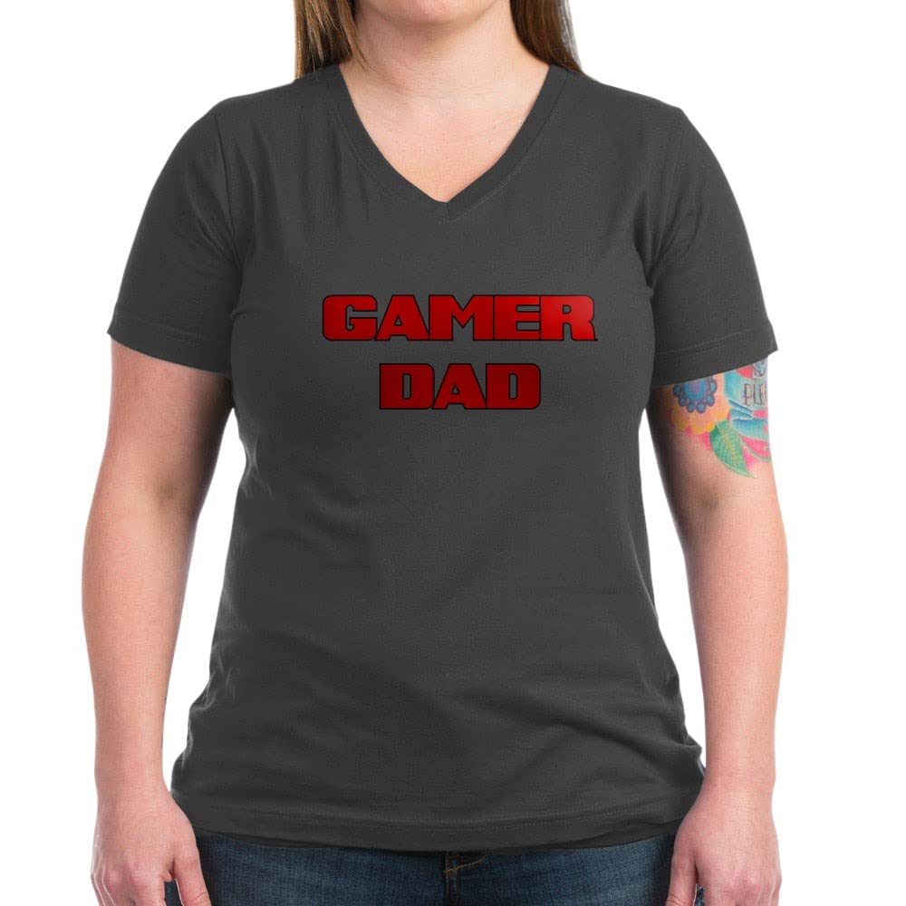 Gamer Dad T-Shirt for Women - Soft Cotton V-Neck Tee - Perfect for Gaming, Father's Day & Casual Wear