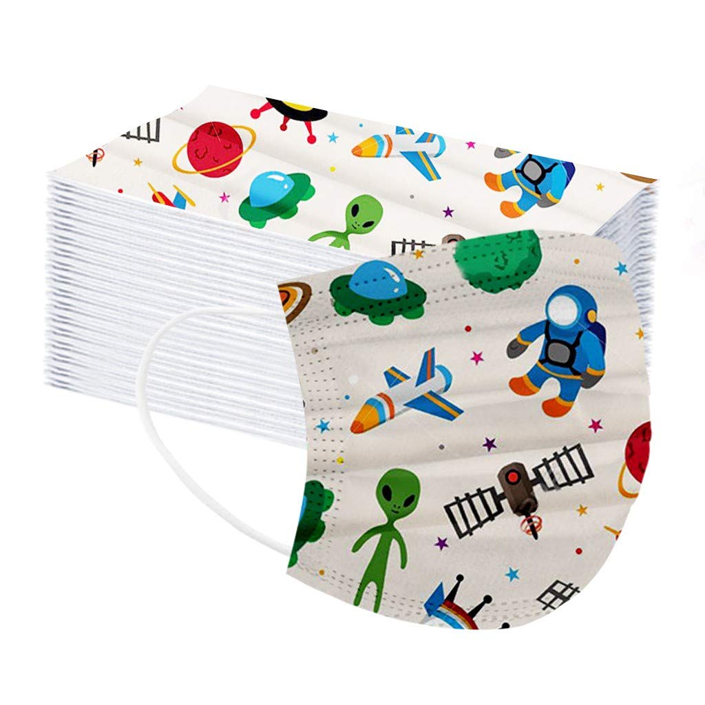 Kids Disposable Face Masks - Cute Printed 3-Ply Breathable Bandanas for Boys & Girls - Perfect for School, Outdoor Play & Travel Protection