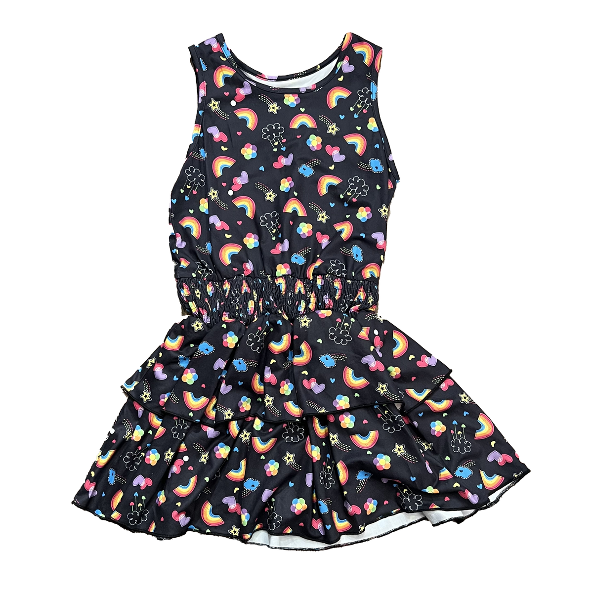 Trendy Tween Rainbow & Shooting Stars Print Tank Top Dress - Cute Summer Outfit for Girls, Perfect for Parties, Beach & Casual Wear