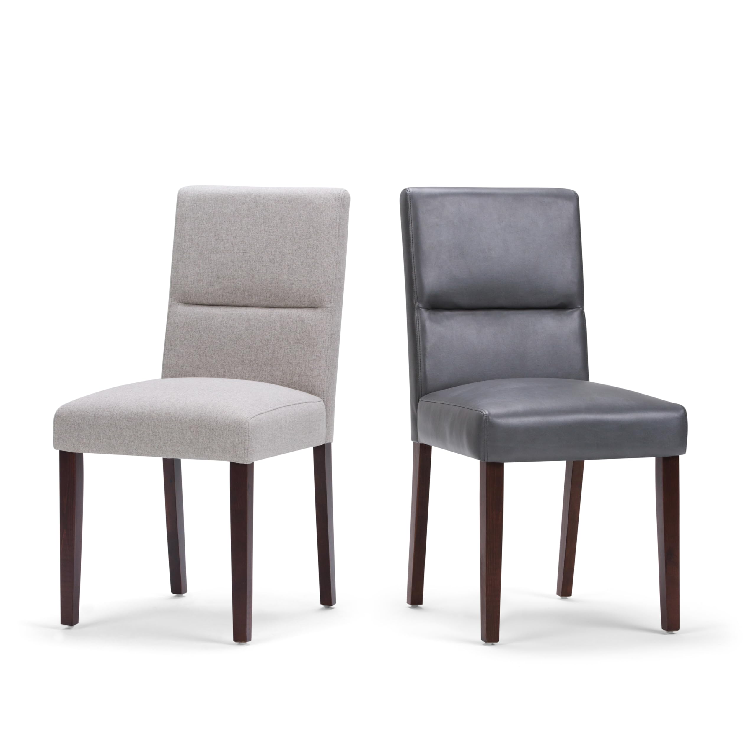 SIMPLIHOME Ashford Parson Dining Chair Set - 2 Pack Solid Wood Vegan Leather Upholstered High Back Chairs in Stone Grey (23