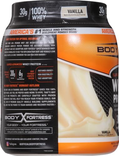 Body Fortress Super Advanced Whey Protein Powder - Vanilla Flavor, 1.74 lbs with Vitamins C, D & Zinc for Immune Support | Post-Workout Recovery & Muscle Building Supplement