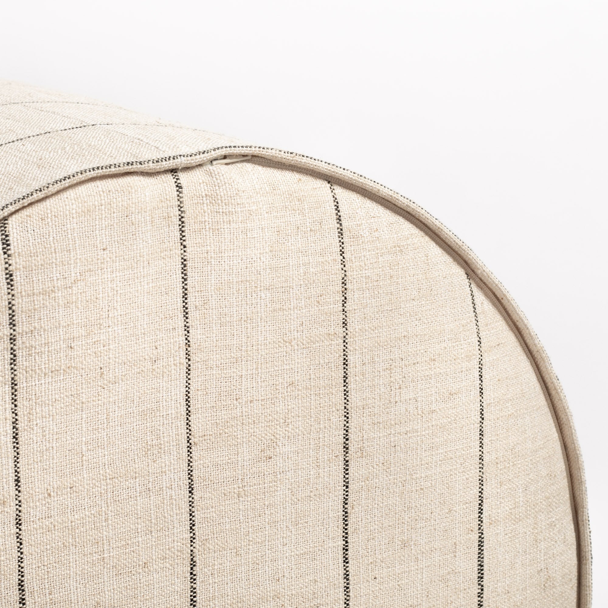 Dunrobin Stripe 18x16 Round Ottoman with Burlap Cover - Stylish and Durable Footrest, Storage Pouf for Living Room, Bedroom, or Nursery
