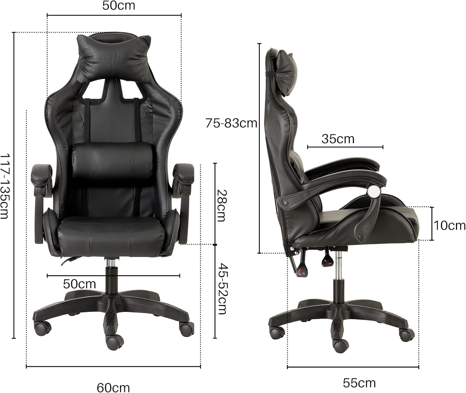 Baroni Home Ergonomic Gaming & Office Chair - Adjustable Backrest, Headrest & Lumbar Support - Black - Perfect for PC Gaming, Work from Home & Office Workspaces