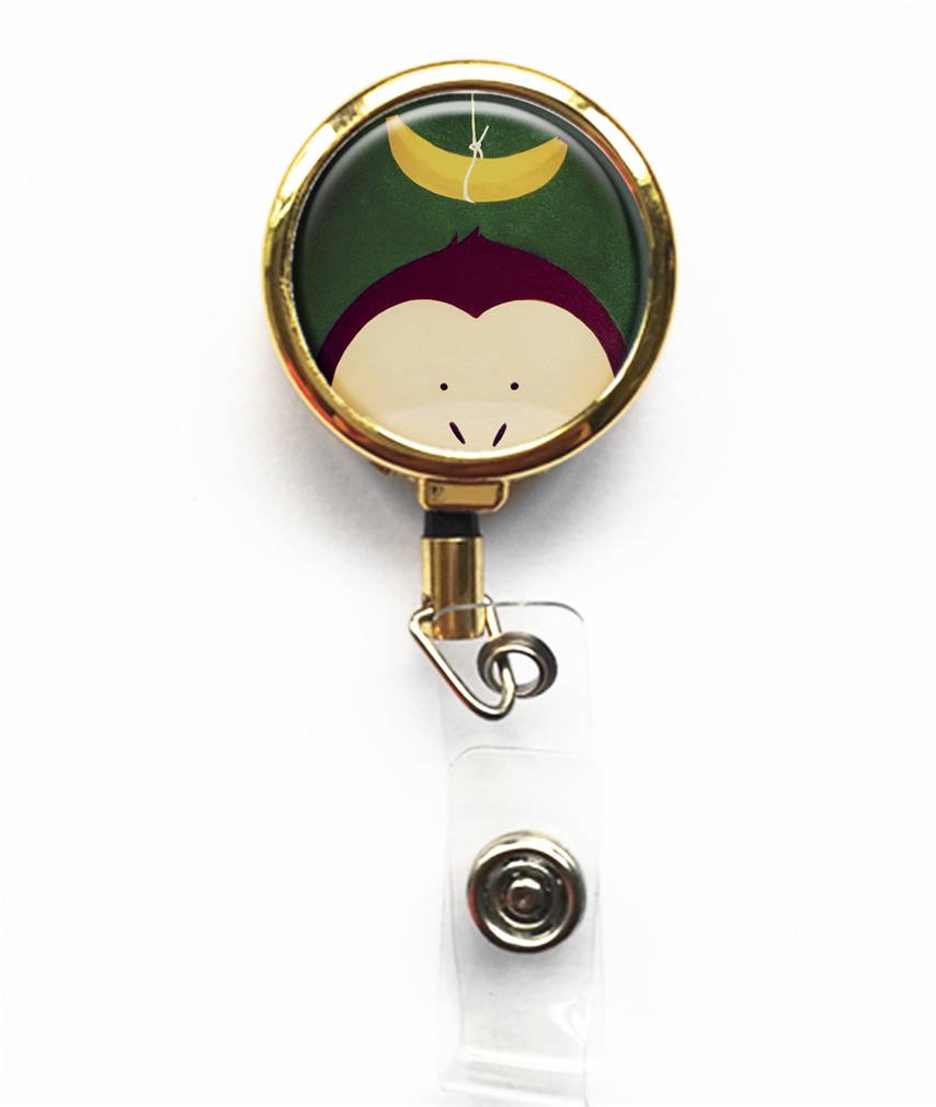 RhyNSky Animal Monkey Business ID Card Name Tag Retractable Badge Holder Reel with Belt Clip - Gold (C1447) - Perfect for Office, Events, Conventions & Security Personnel