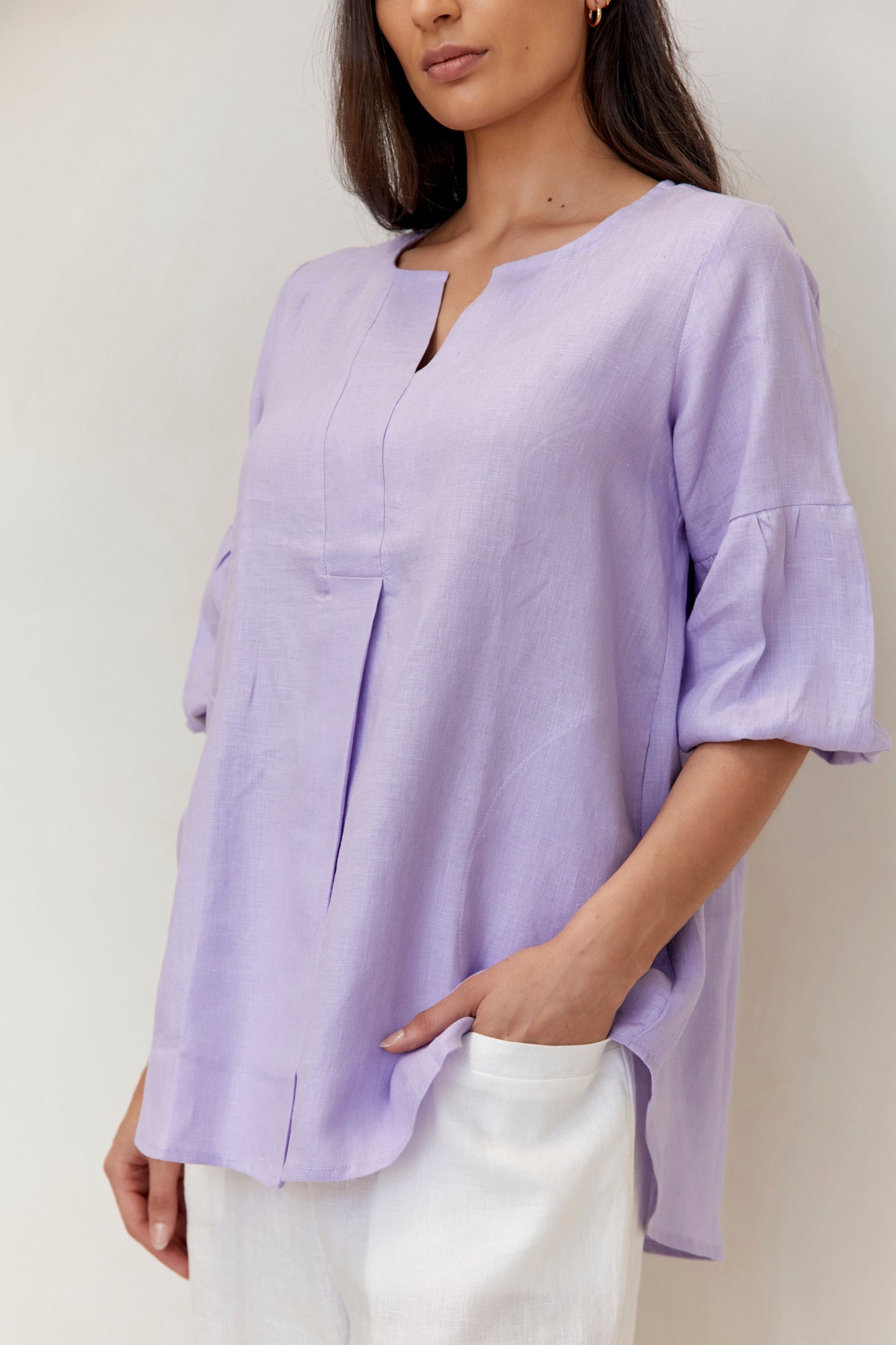 Clancy Women's Linen Blouse - Soft & Breathable Lilac Summer Top for Casual Wear & Office Outfits