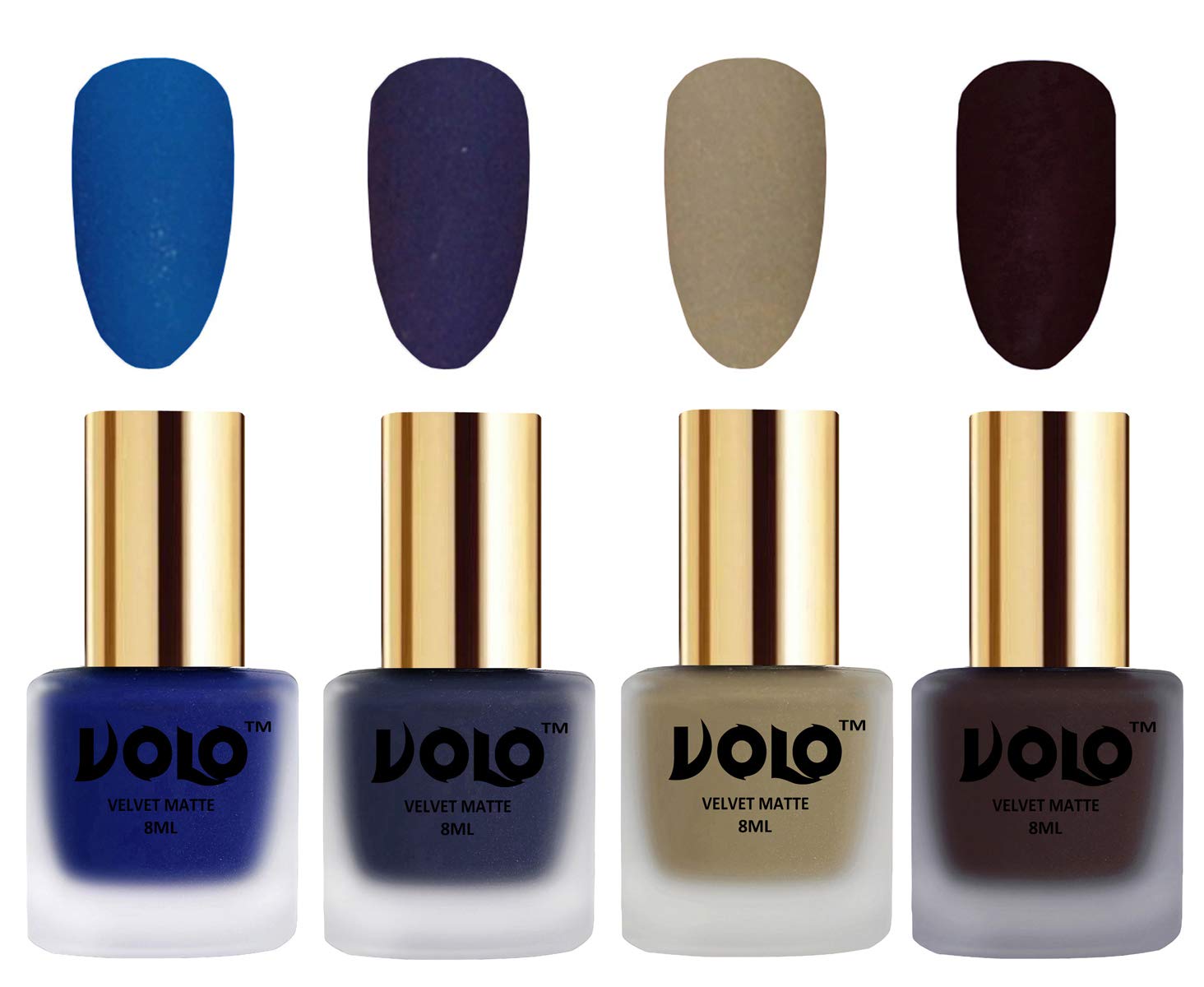 Volo Velvet Matte Nail Polish Set - 4 Pack (Blue, Navy Blue, Nude, Dark Wine, 32ml) | Long-Lasting, Chip-Resistant Formula for Parties, Weddings & Special Occasions