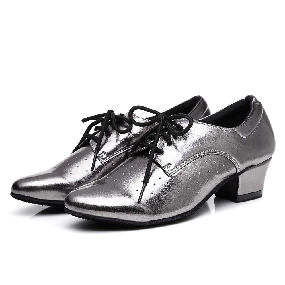 Hipposeus Women's Lace-up Ballroom Dance Shoes with Chunky Heel - Professional Practice & Training Shoes for Dance Teachers (Model YCL) - Perfect for Latin, Salsa & Swing Dancing