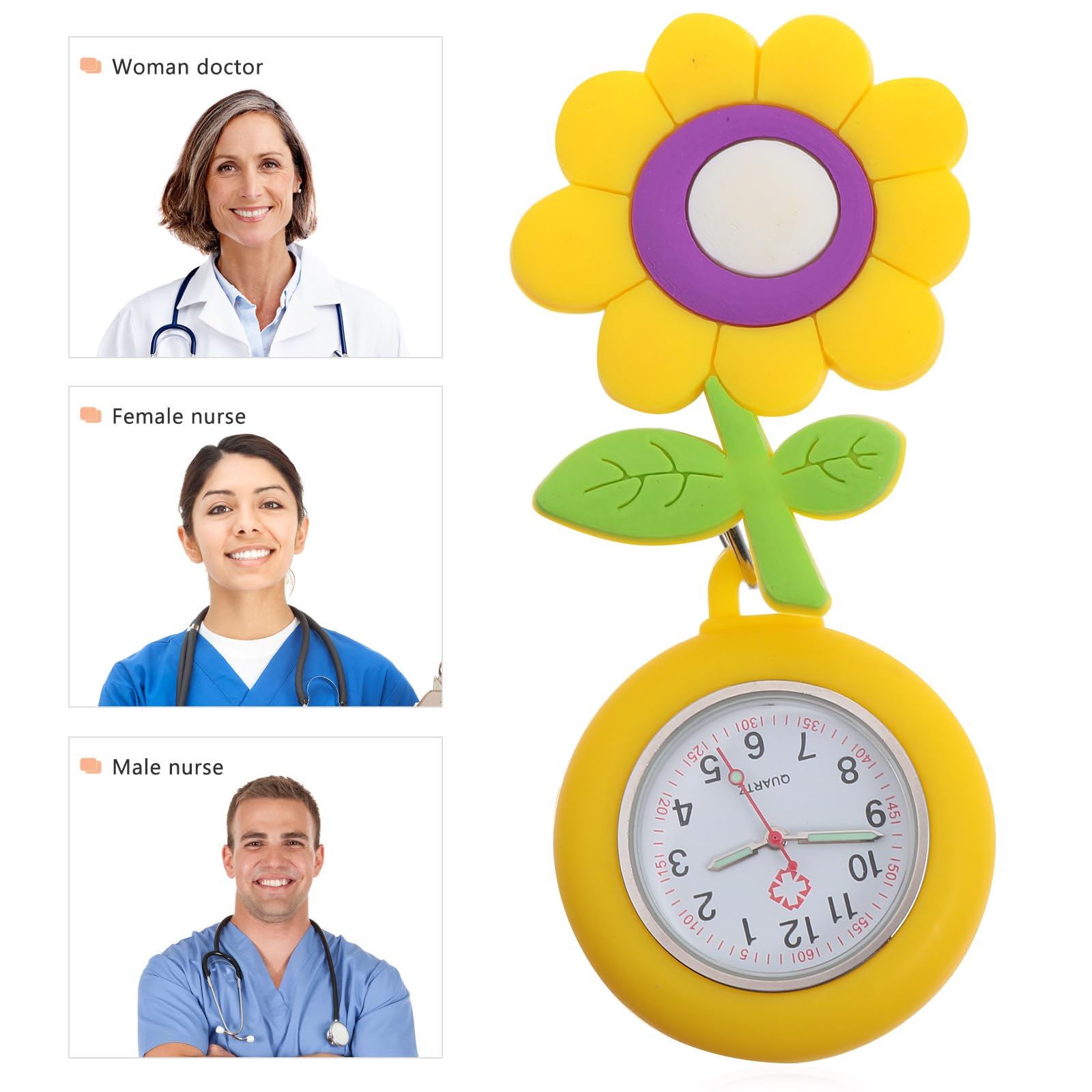 Retractable Nurse Watch with Luminous Hands - Cute Sunflower Design for Nurses & Medical Professionals