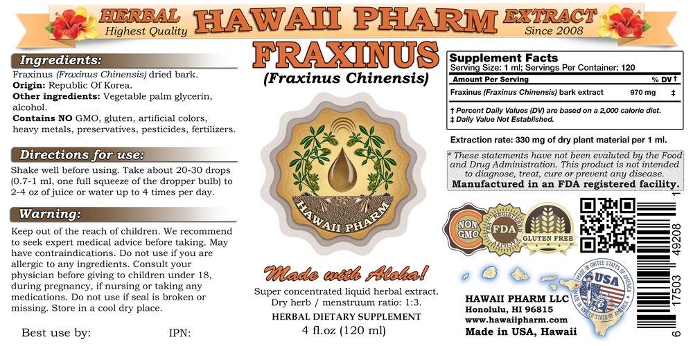 Organic Fraxinus Chinensis (Qin Pi) Tincture - 4x4 oz Dried Bark Liquid Extract - Herbal Supplement for Immune Support & Joint Health - Perfect for Tea, Tonic & Natural Remedies