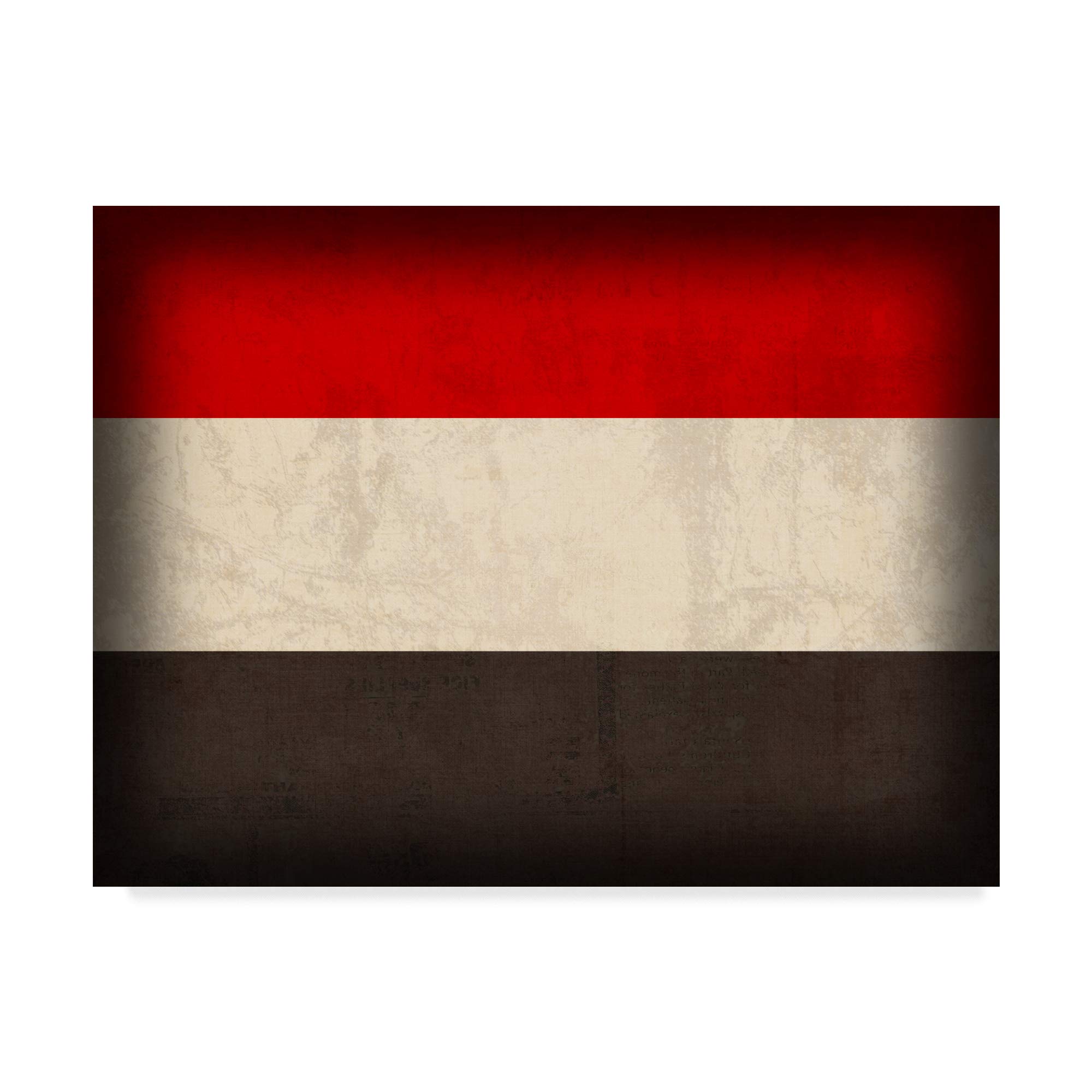 Trademark Global Red Atlas Designs 'Yemen Distressed Flag' Canvas Art Print - Vintage Yemeni Wall Decor for Home, Office & Gifts
