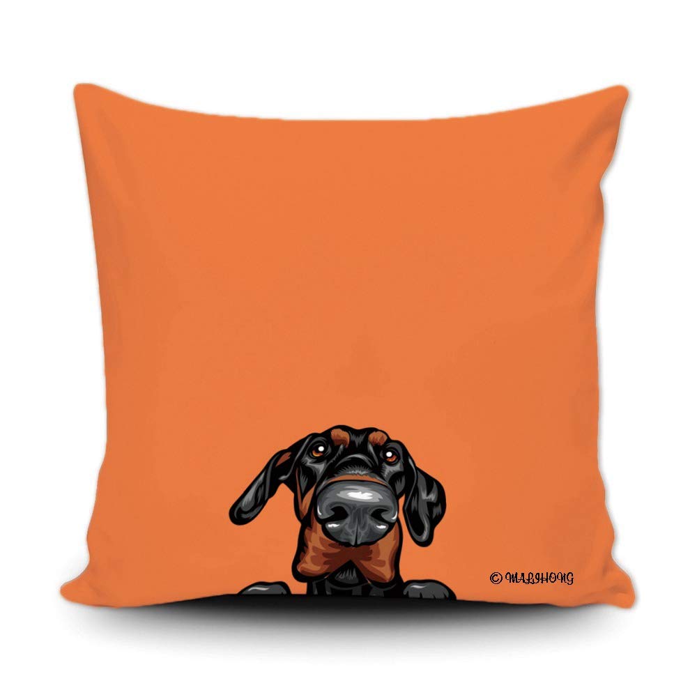 Cute Peeking Doberman Pinscher Dog Throw Pillow Cover - Macaron Chocolate Orange Sofa Bed Pillow Case - 18x18 Inch Home Decor for Living Room, Bedroom & Nursery