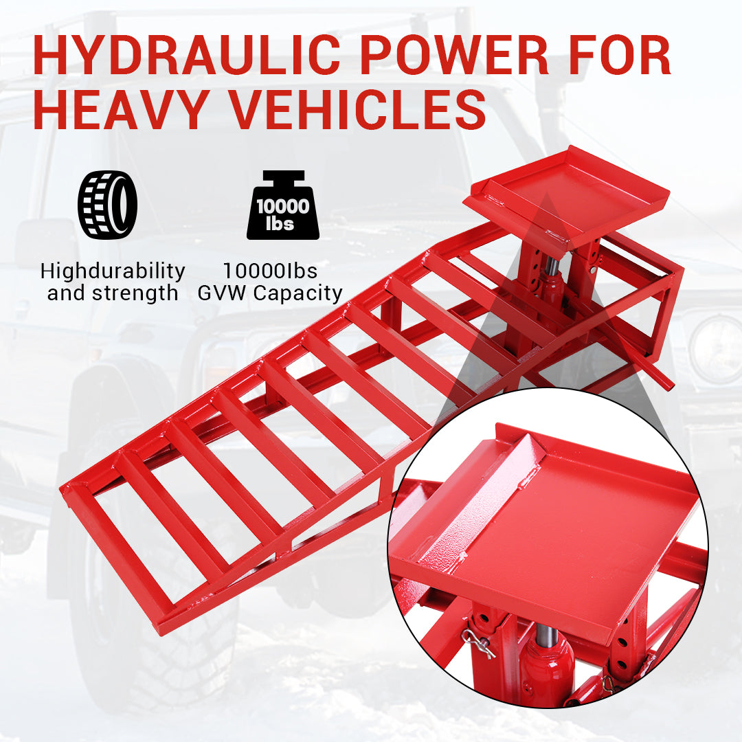 GARVEE 2 Pack 5 Ton (10,000 lbs) Heavy Duty Hydraulic Car Ramps - Truck & Trailer Lifts for Vehicle Repair & Maintenance - Ideal for Garage, Workshop & DIY Auto Service (Red)