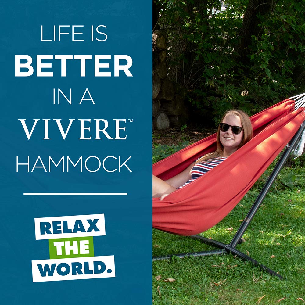 Premium Vivere Double Sunbrella Hammock with Space-Saving Steel Stand - 450 lb Weight Capacity - Includes Carry Bag (Crimson) - Perfect for Backyard, Patio, Camping & Outdoor Relaxation