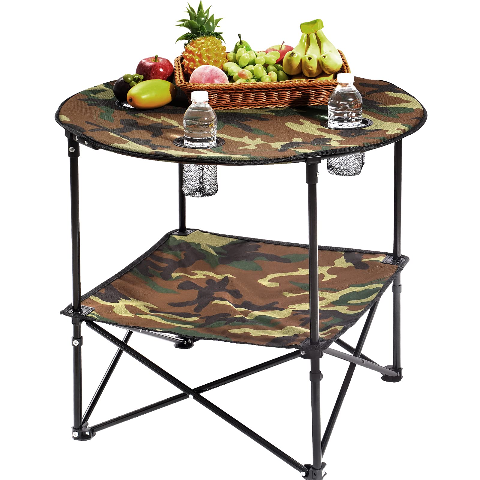 LUKYRA Foldable Camping Table with 4 Cup Holders - Compact Portable Picnic Table for Outdoor, Beach, BBQ & Tailgating - Lightweight Camouflage Design for Camping, Hiking & Backyard Parties