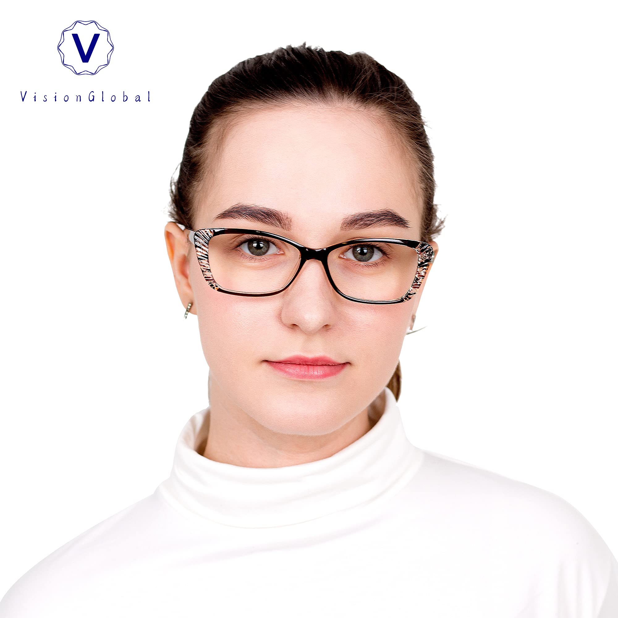 VisionGlobal 5 Pairs Reading Glasses with Spring Hinge | Blue Light Blocking Computer Glasses for Women & Men | Perfect for Office Work, Screen Time & Reading