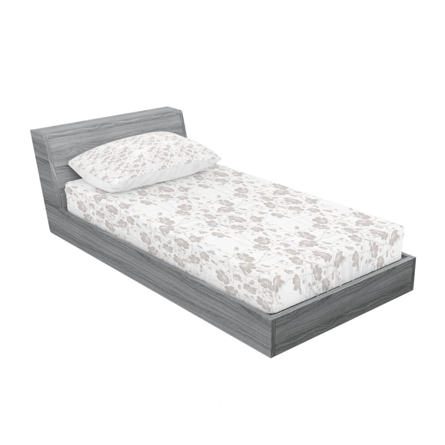 Ambesonne 2-Piece Twin Fitted Sheet Set with 2 Pillow Shams - Floral Botanical Bedding in Pale Grey for Romantic Home Decor | Perfect for Guest Rooms, Dorms & Cozy Bedroom Makeovers
